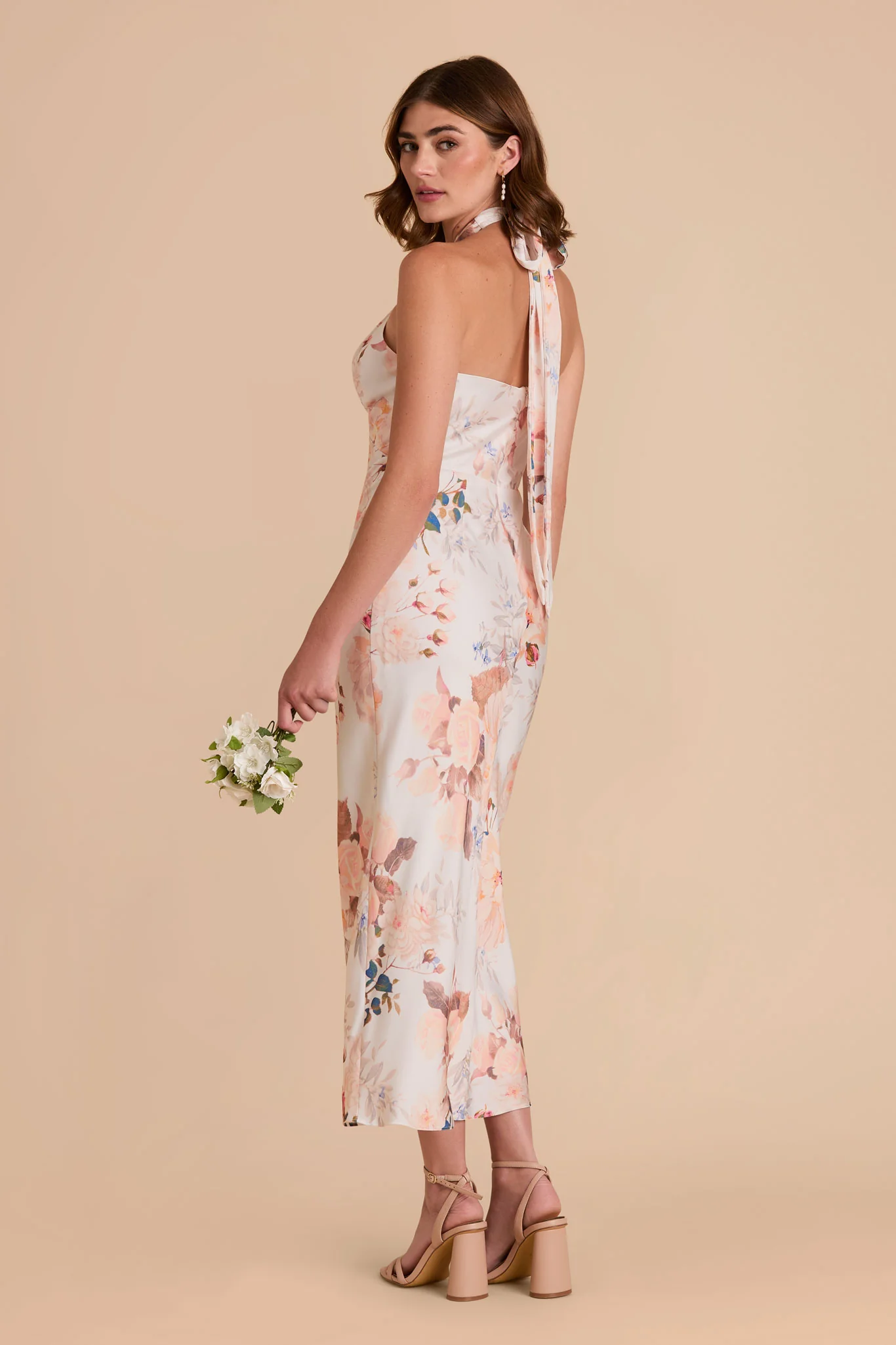 Monique Matte Satin Dress - Champagne Cascadia Bouquet - Image 3