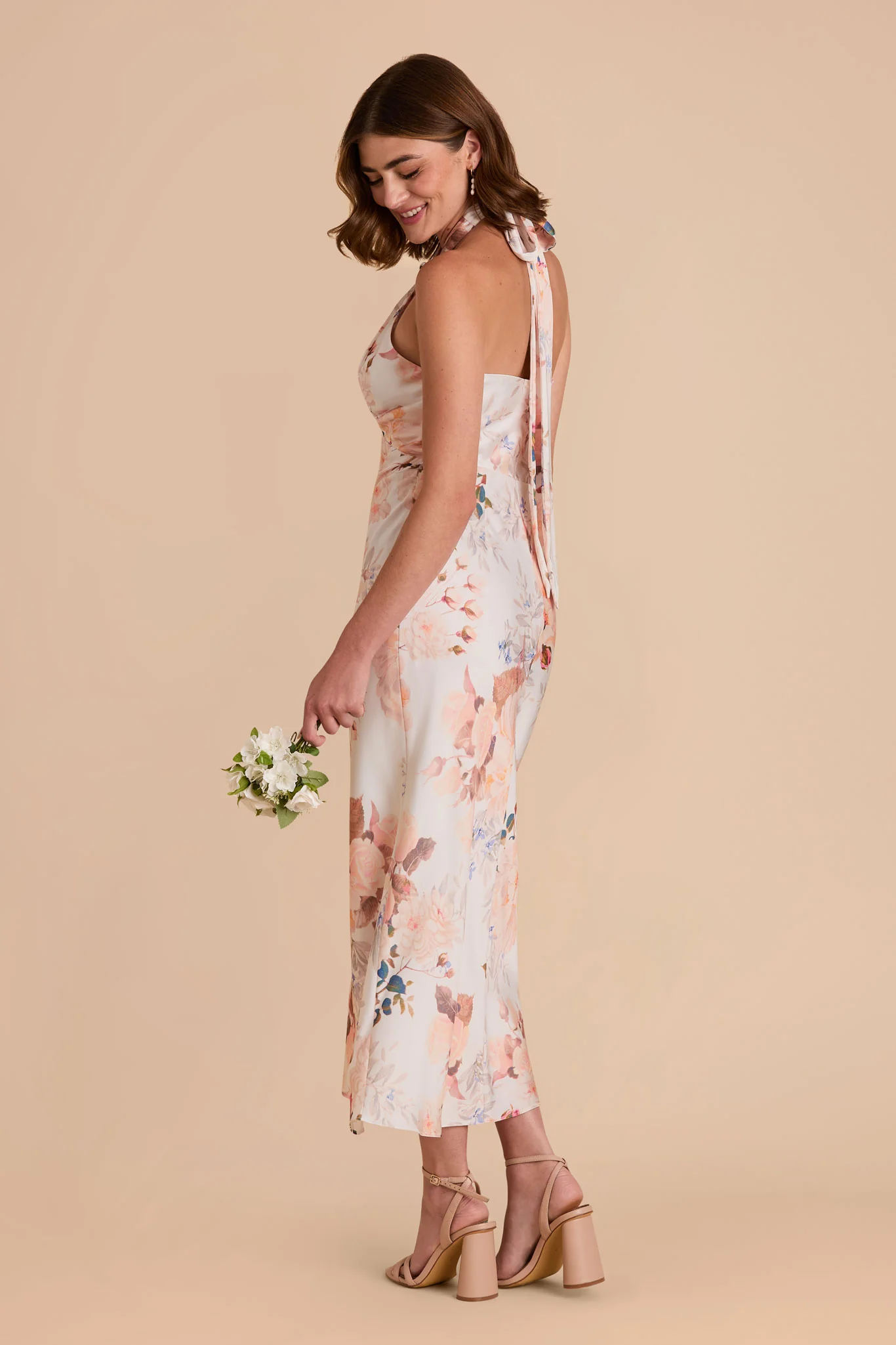 Monique Matte Satin Dress - Champagne Cascadia Bouquet - Image 4