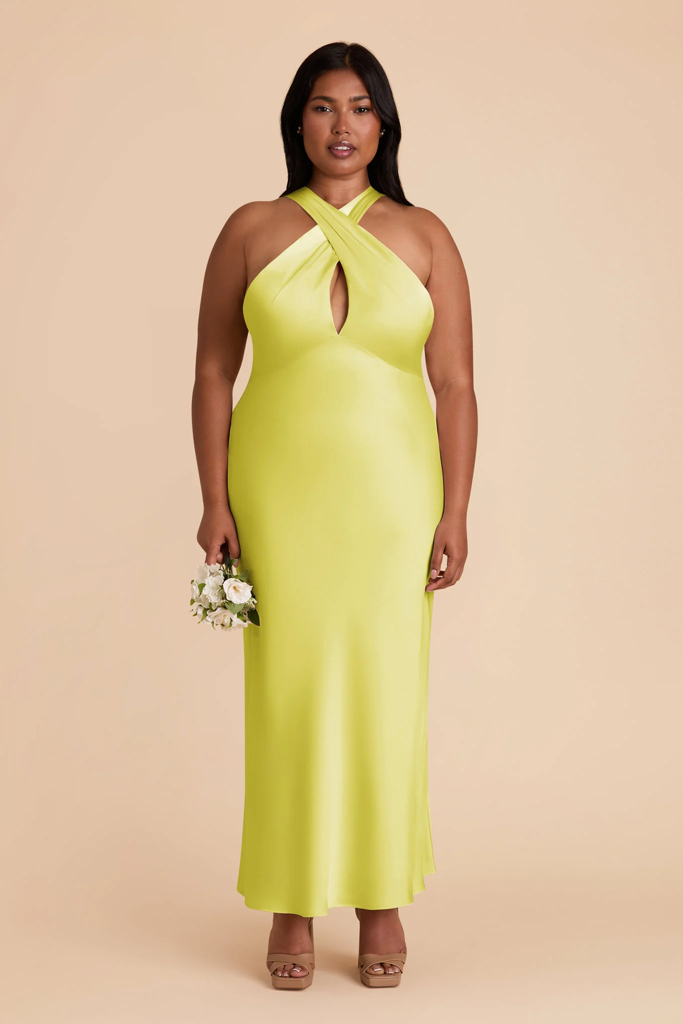 Monique Matte Satin Dress - Chartreuse - Image 2