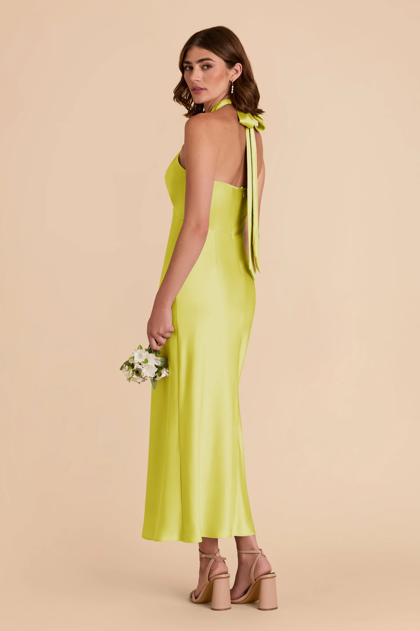 Monique Matte Satin Dress - Chartreuse - Image 4