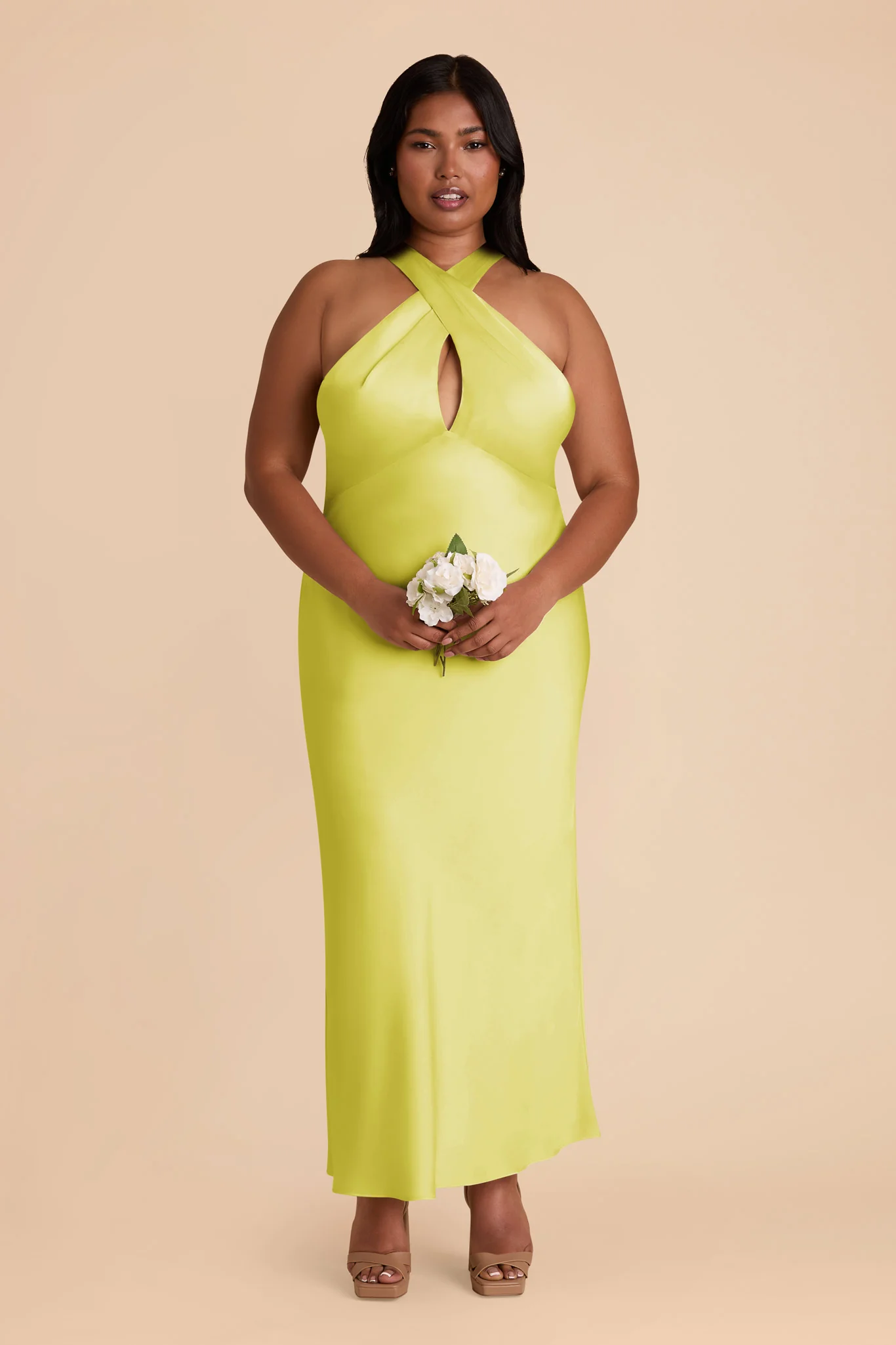 Monique Matte Satin Dress - Chartreuse - Image 6