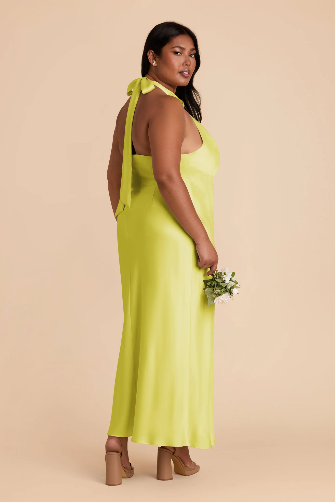 Monique Matte Satin Dress - Chartreuse - Image 8