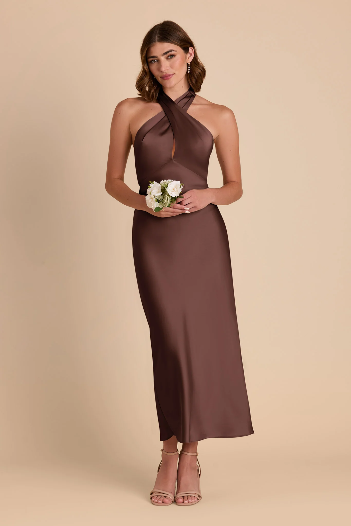 Monique Matte Satin Dress - Chocolate Brown - Image 3