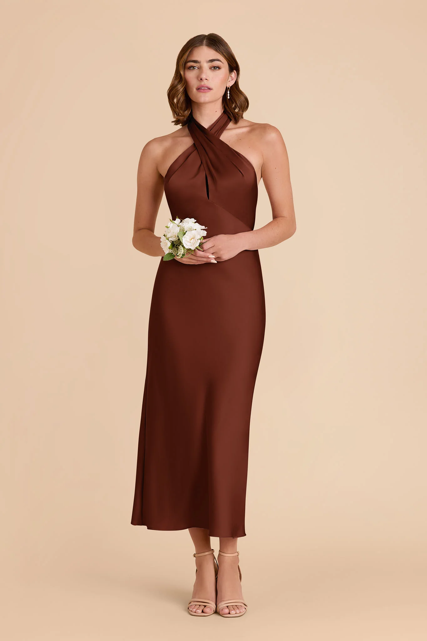 Monique Matte Satin Dress - Cognac