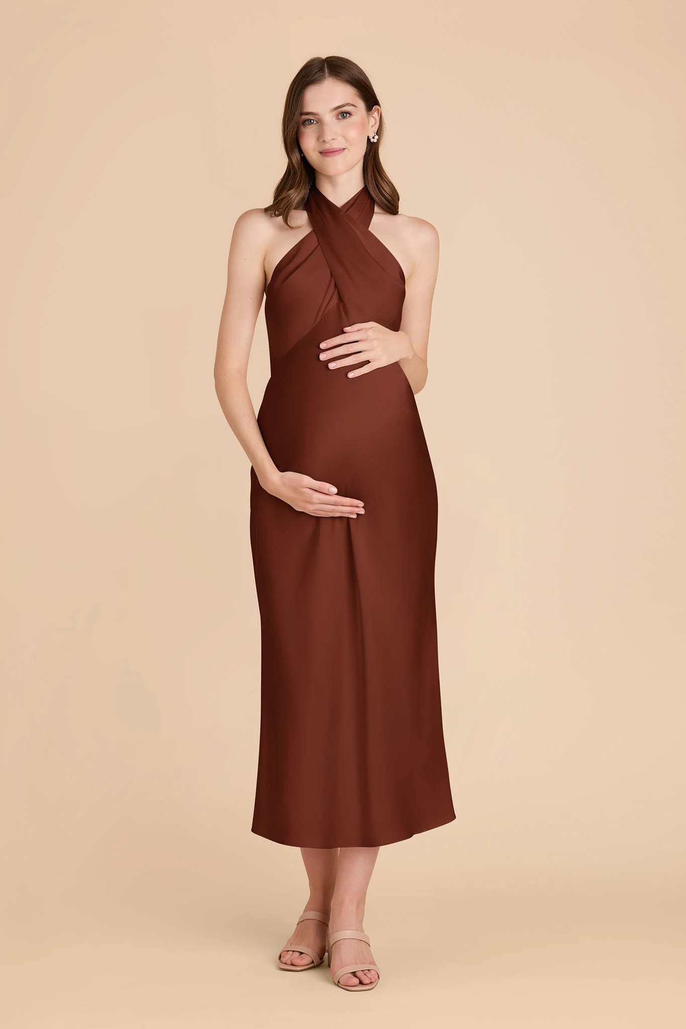 Monique Matte Satin Dress - Cognac - Image 2