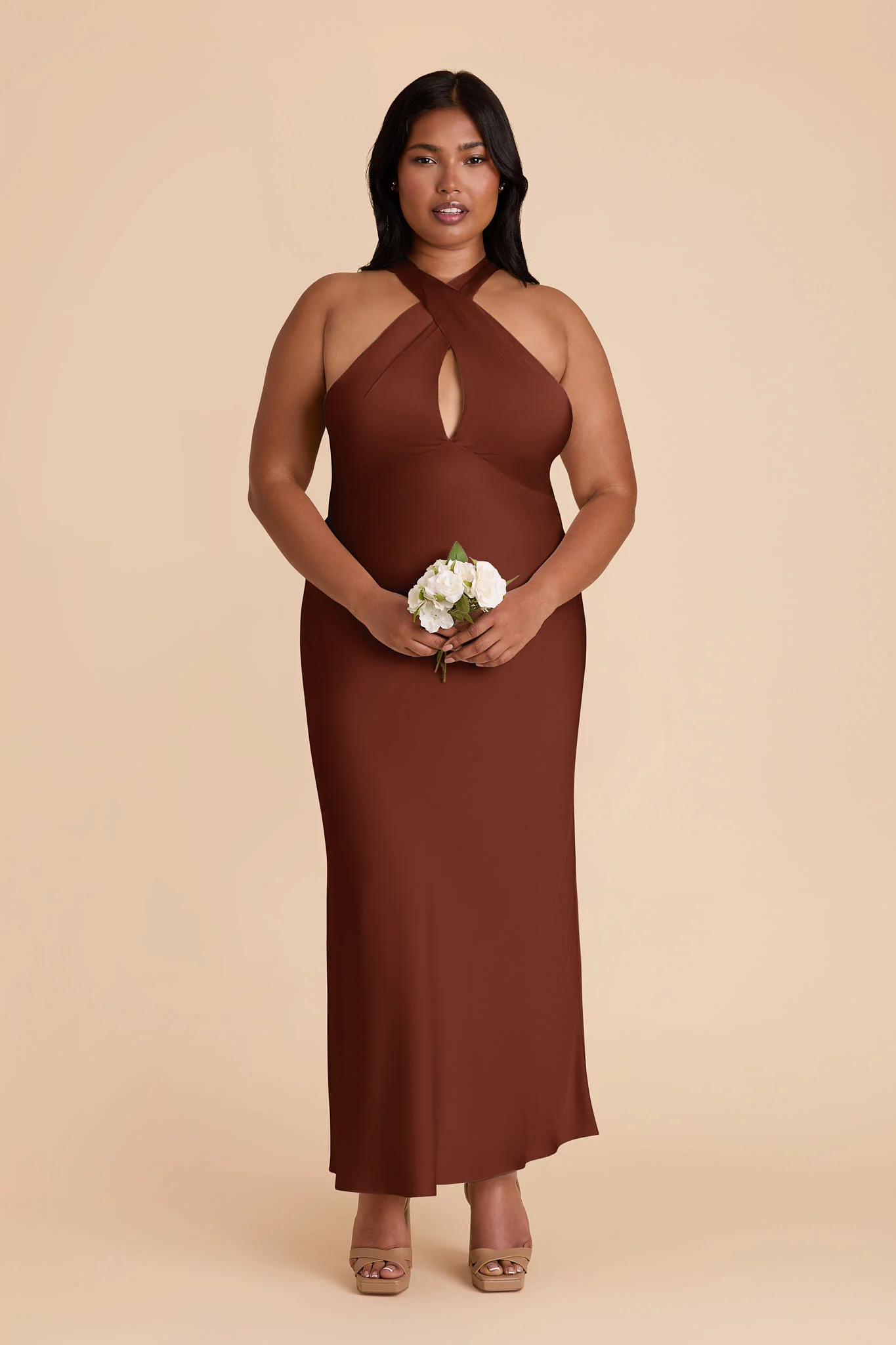 Monique Matte Satin Dress - Cognac - Image 3