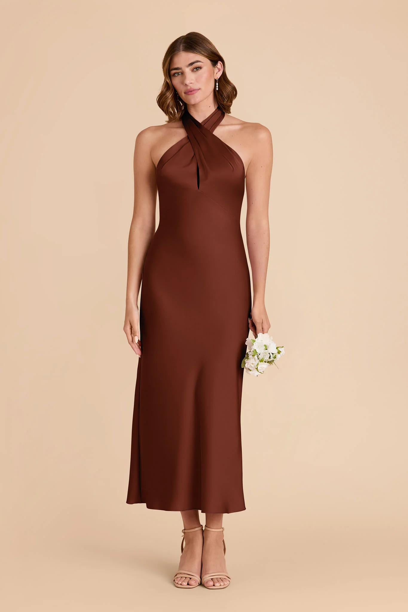 Monique Matte Satin Dress - Cognac - Image 4