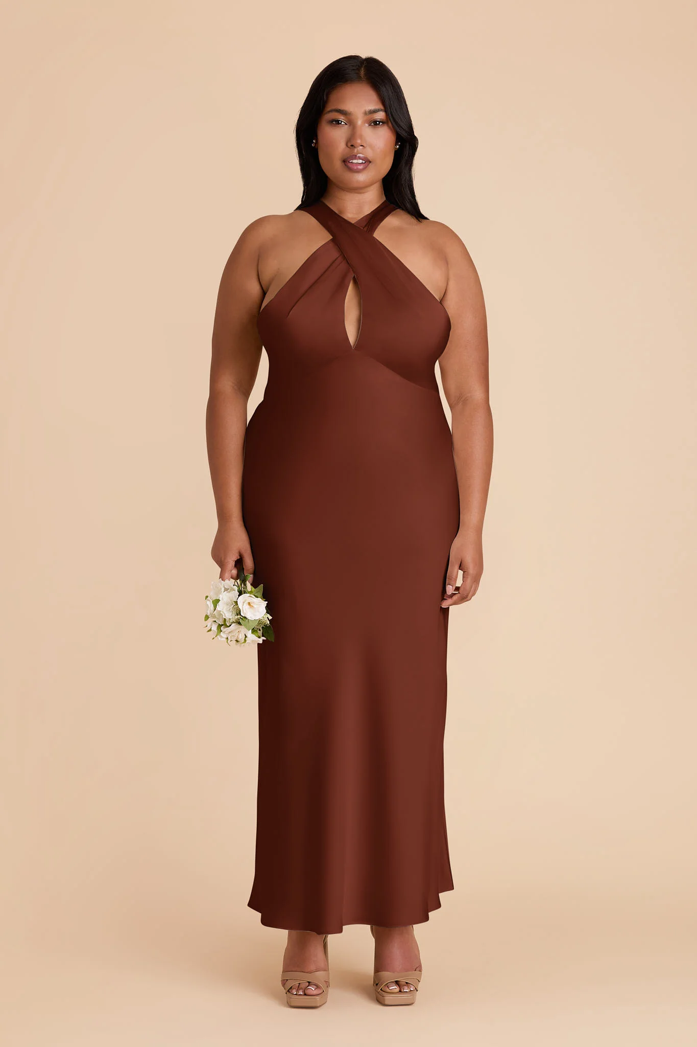 Monique Matte Satin Dress - Cognac - Image 7