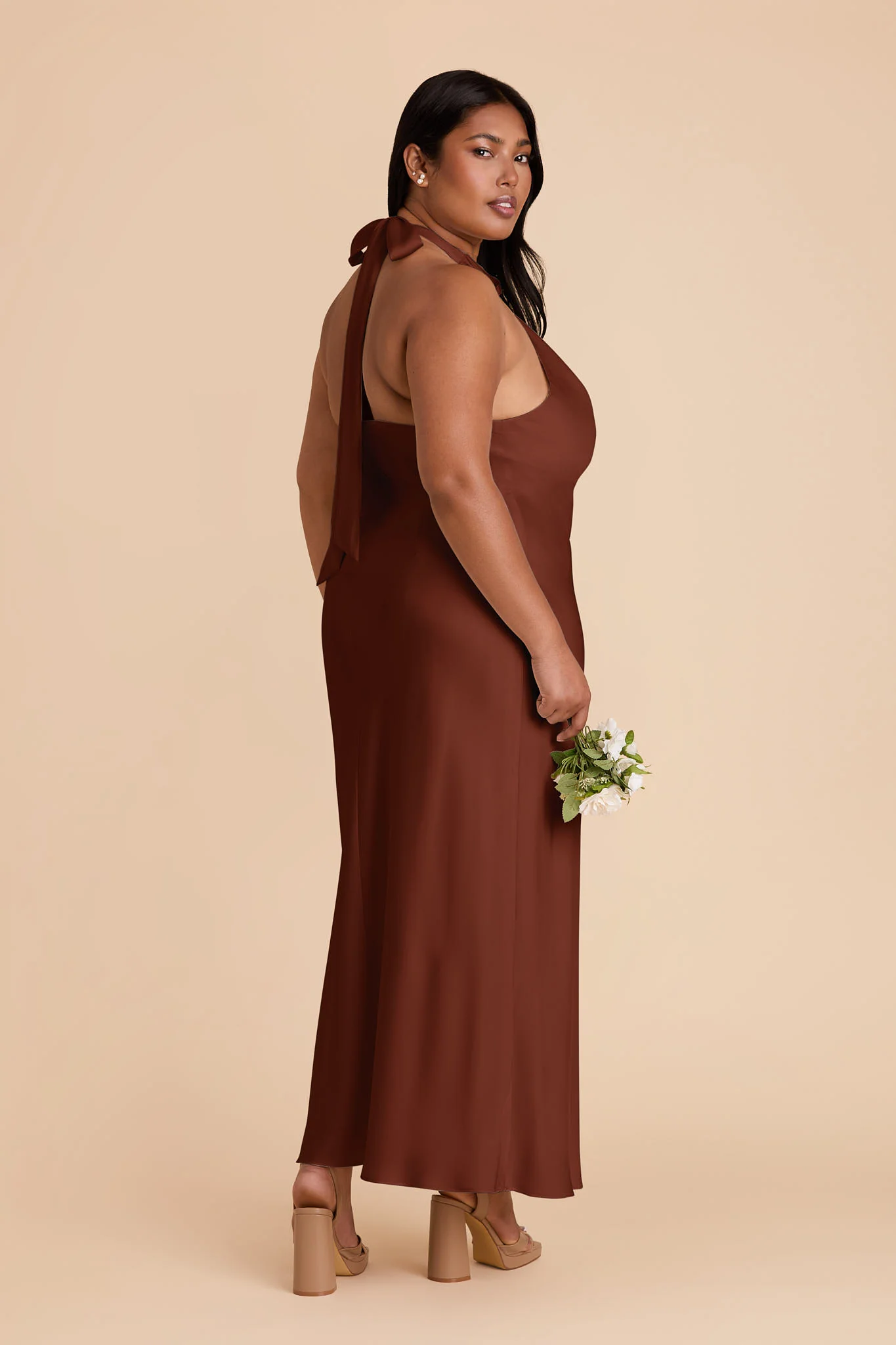 Monique Matte Satin Dress - Cognac - Image 8
