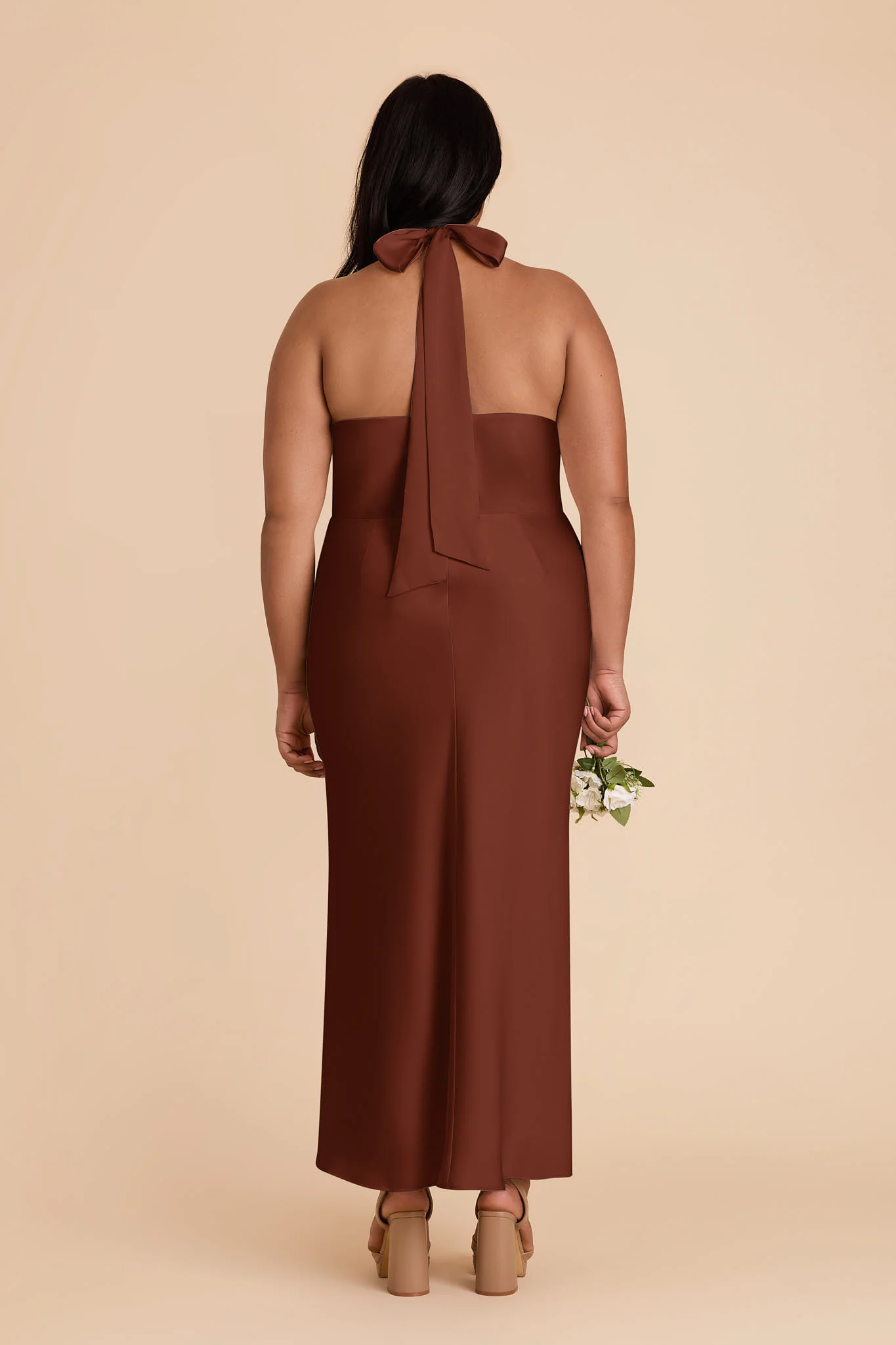 Monique Matte Satin Dress - Cognac - Image 9