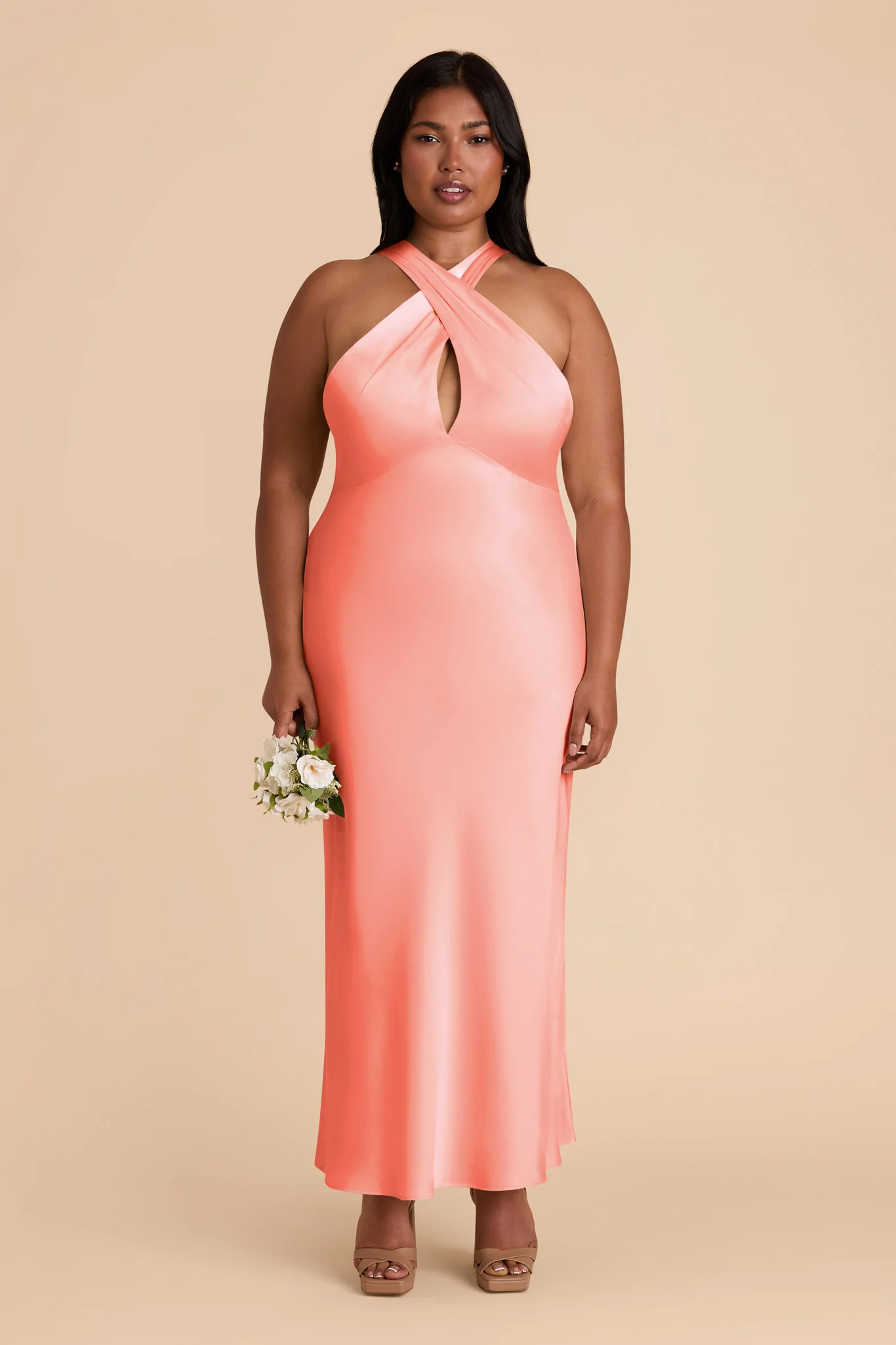 Monique Matte Satin Dress - Coral Pink - Image 2
