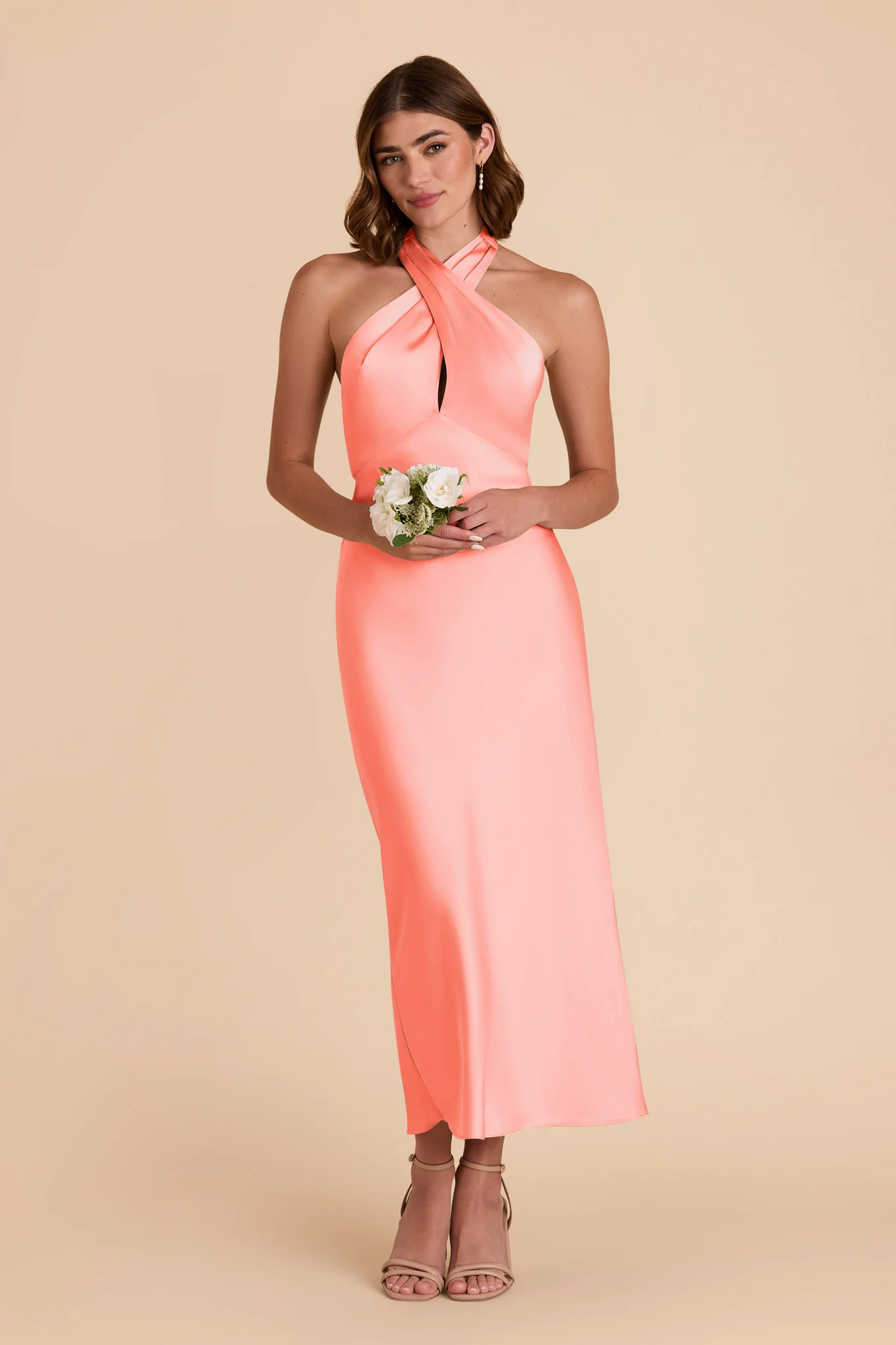 Monique Matte Satin Dress - Coral Pink - Image 3