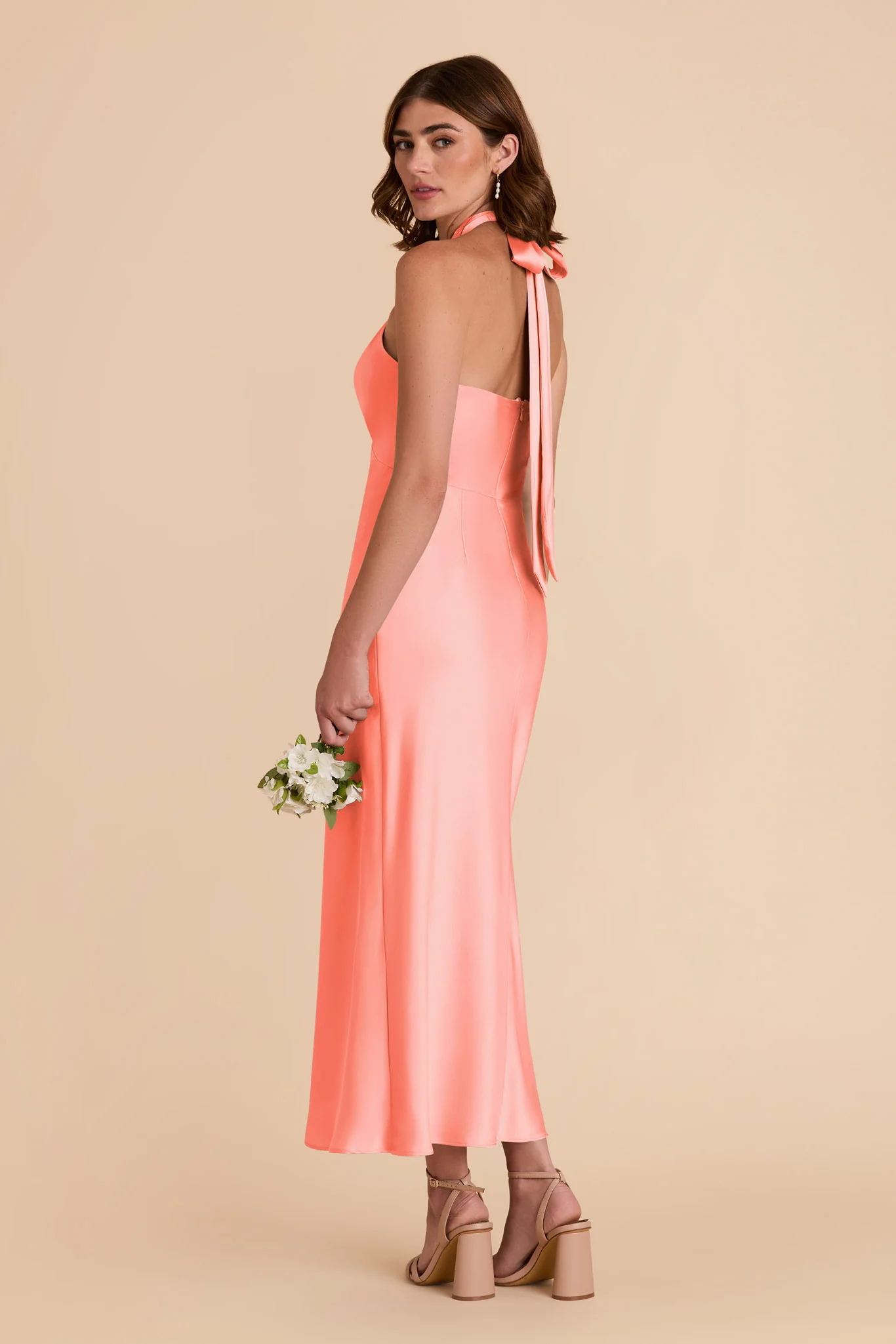 Monique Matte Satin Dress - Coral Pink - Image 4