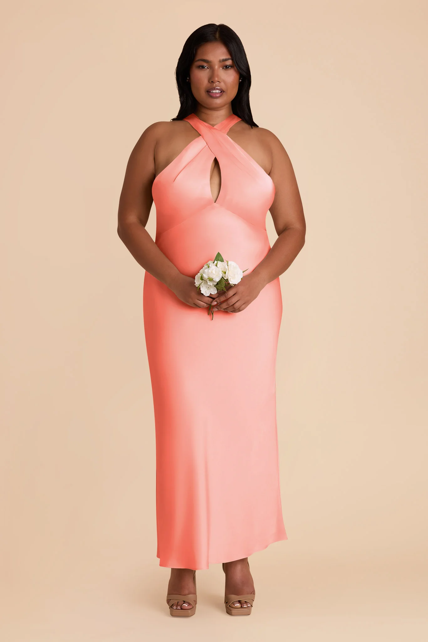 Monique Matte Satin Dress - Coral Pink - Image 6