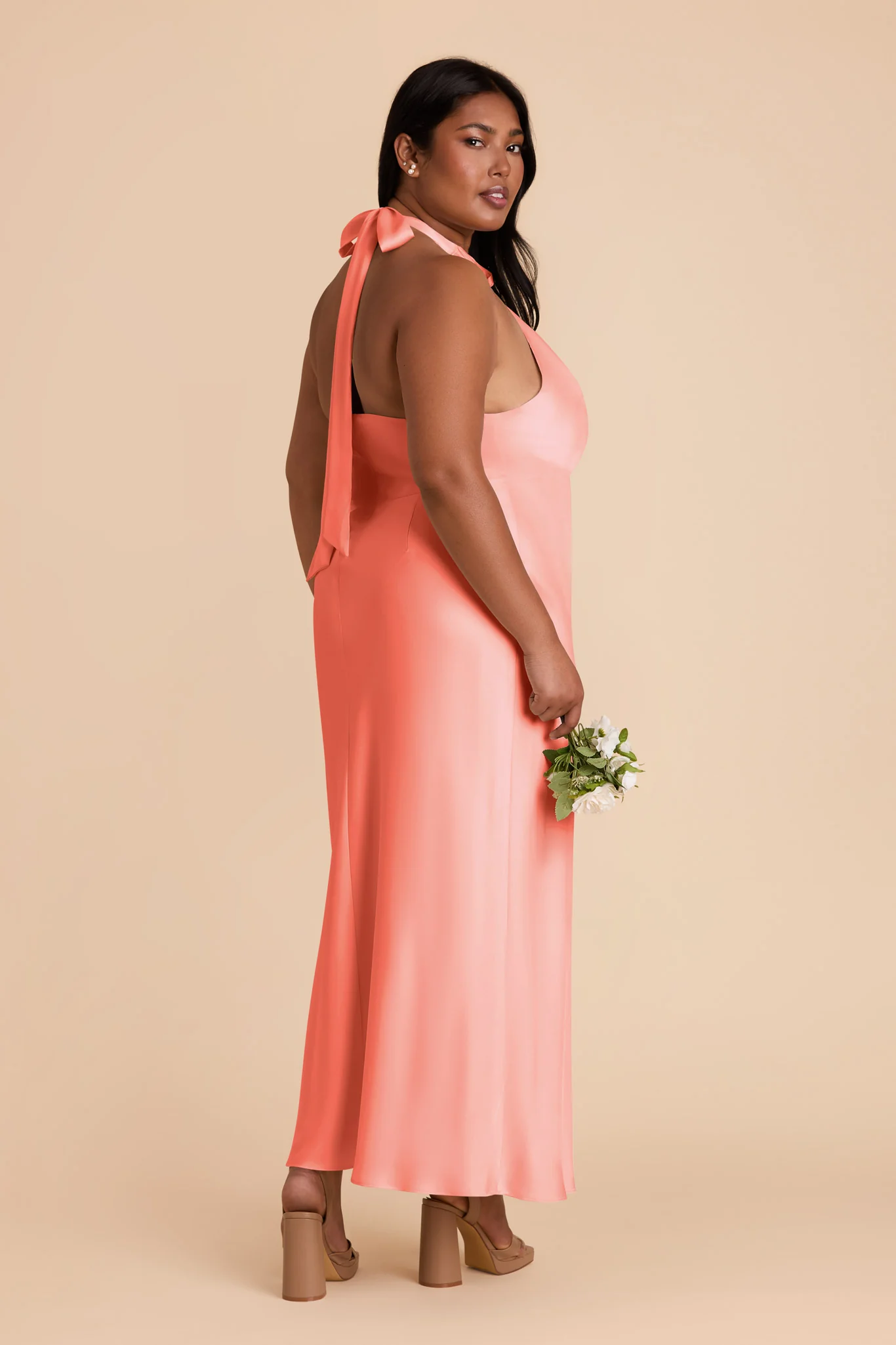 Monique Matte Satin Dress - Coral Pink - Image 8