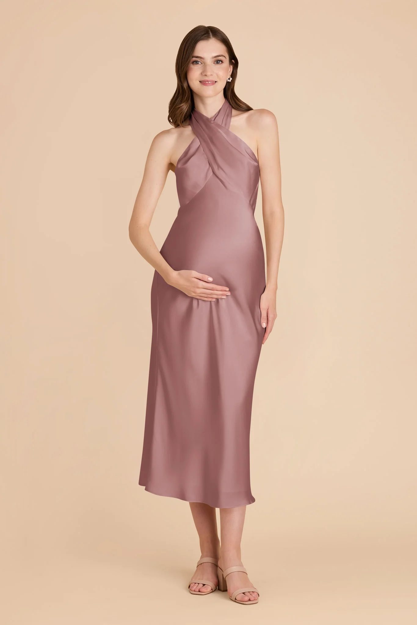 Monique Matte Satin Dress - Dark Mauve - Image 7