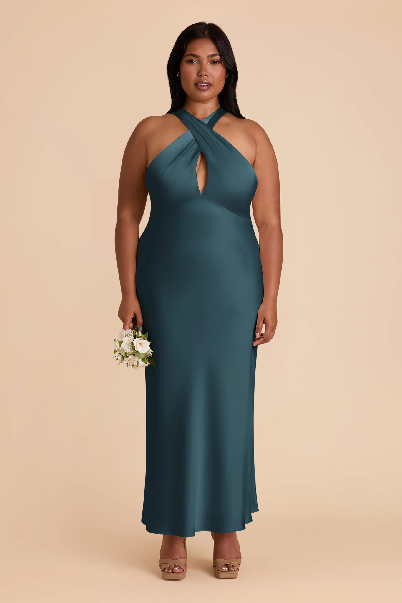 Monique Matte Satin Dress - Dark Teal - Image 2