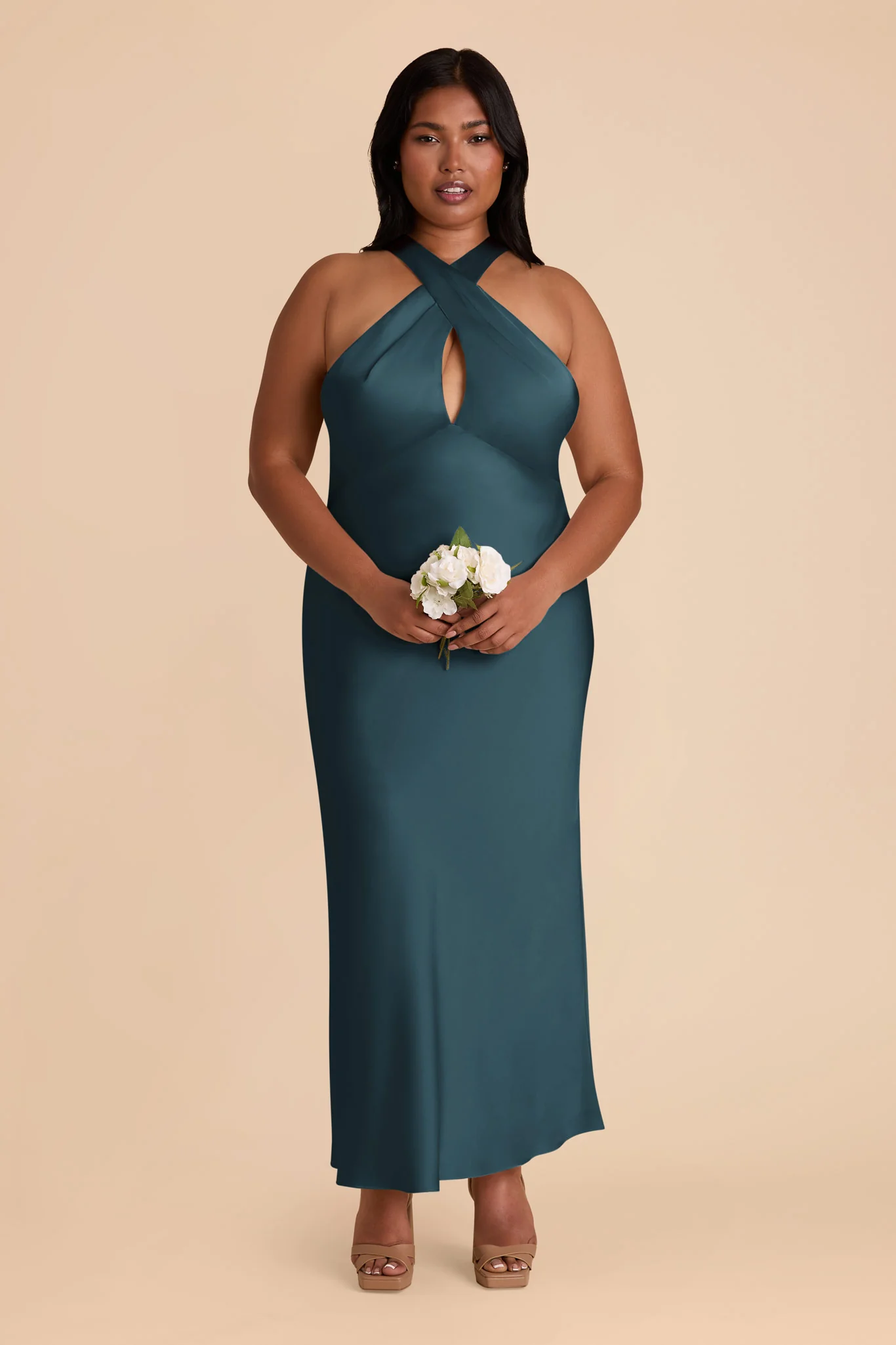 Monique Matte Satin Dress - Dark Teal - Image 6