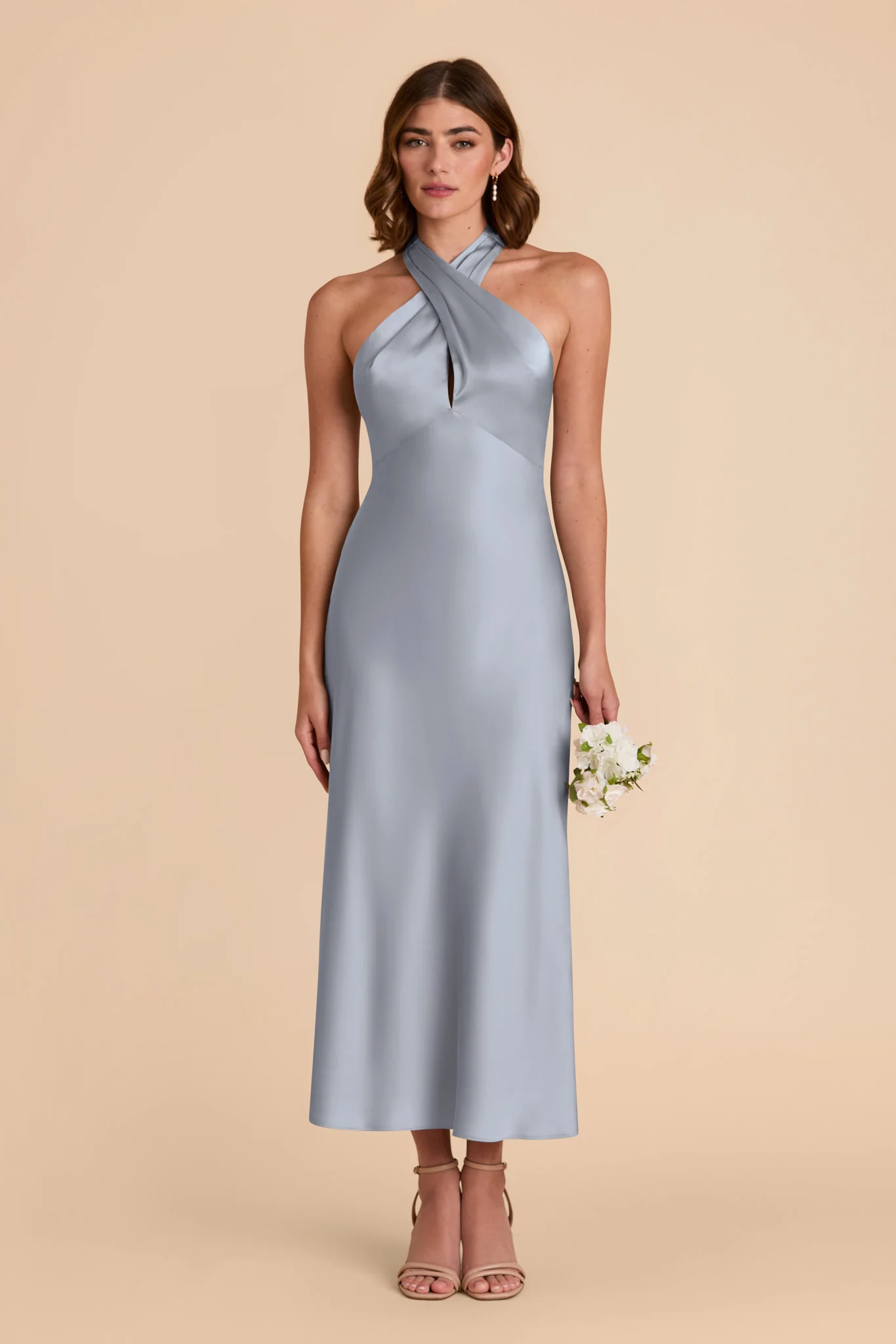 Monique Matte Satin Dress - Dusty Blue