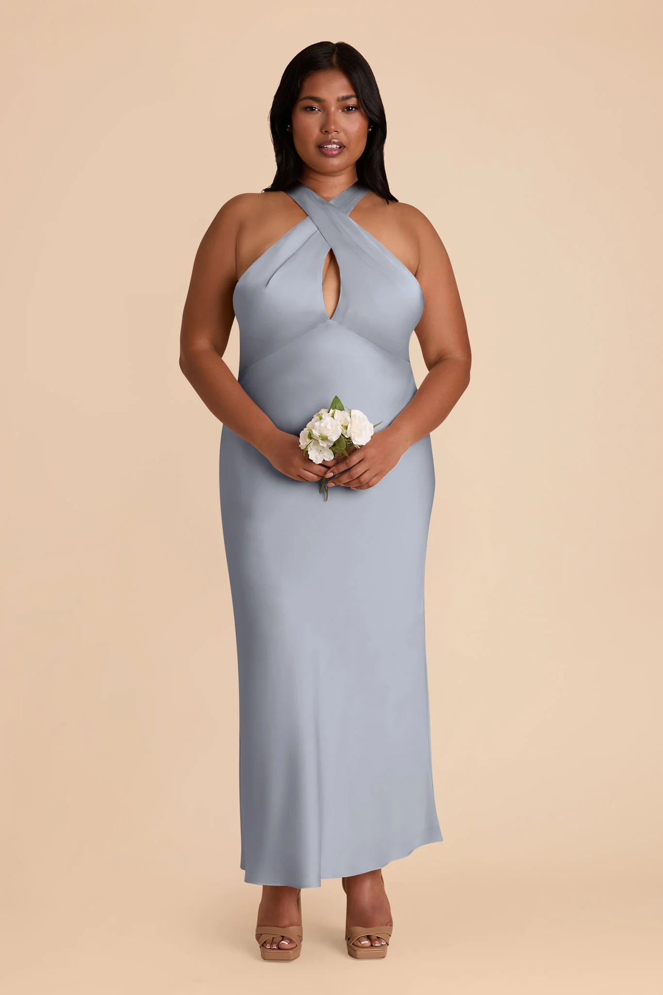 Monique Matte Satin Dress - Dusty Blue - Image 2