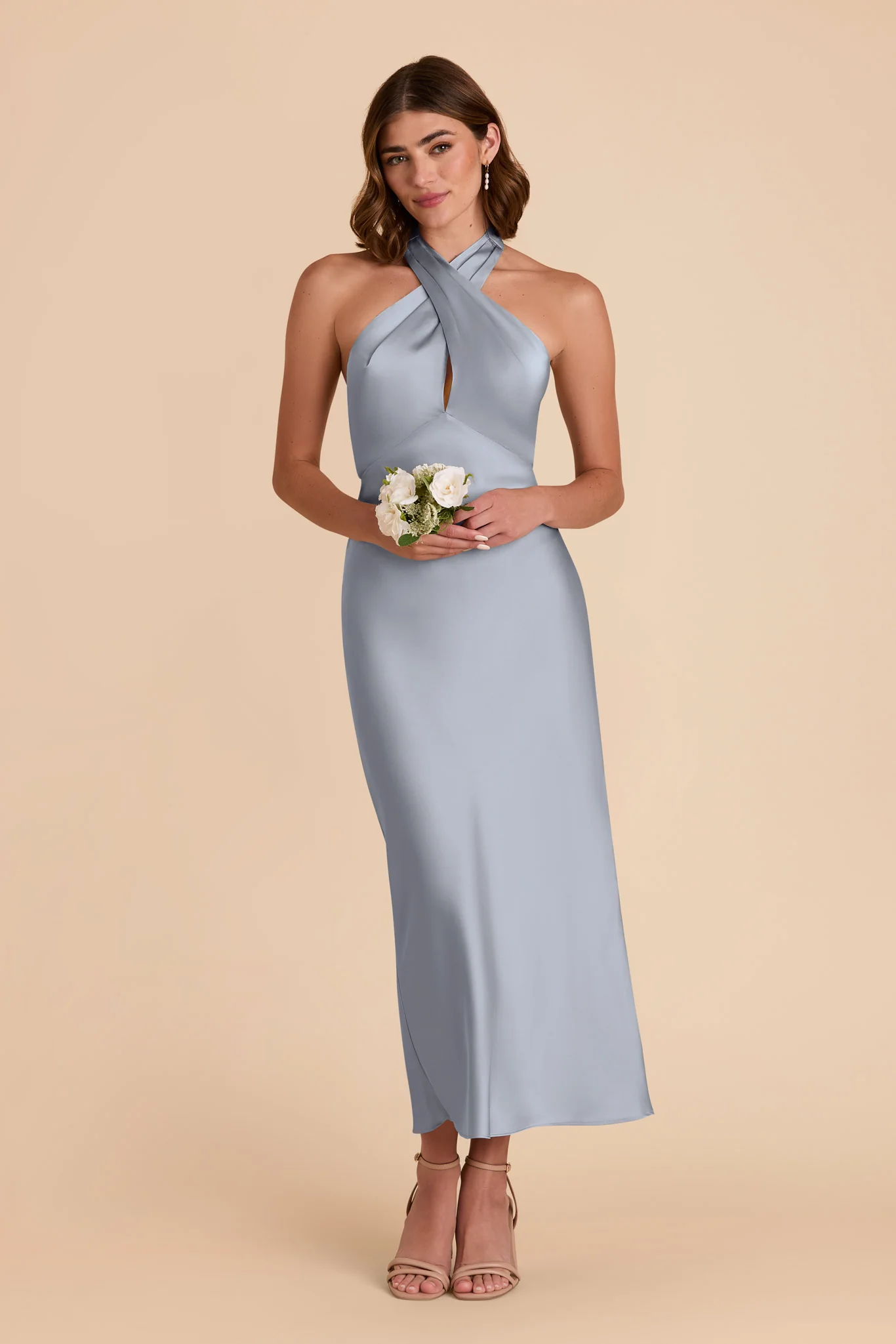 Monique Matte Satin Dress - Dusty Blue - Image 3