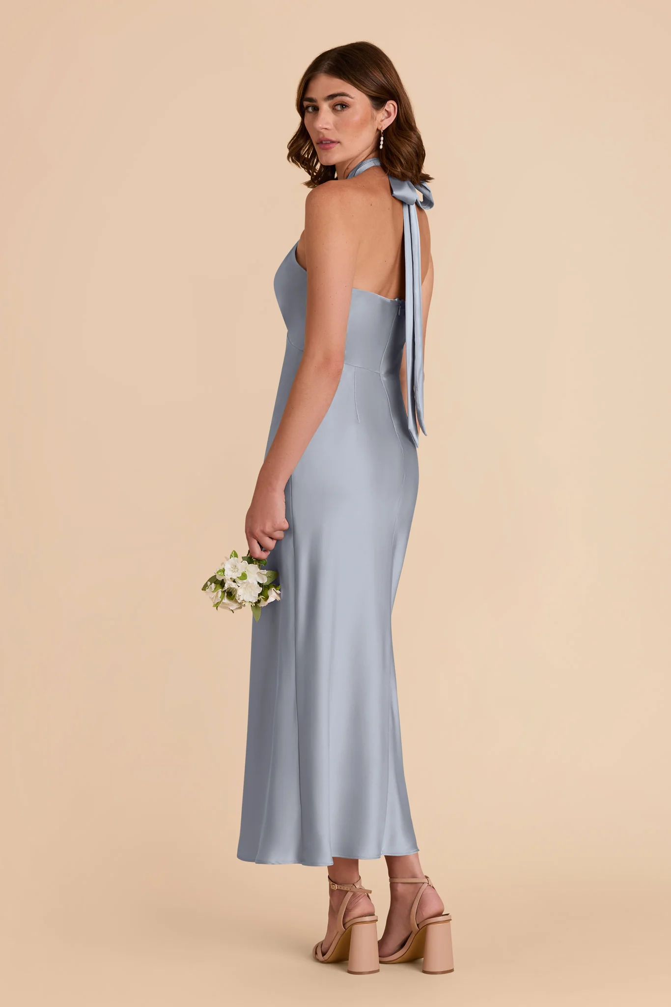 Monique Matte Satin Dress - Dusty Blue - Image 4