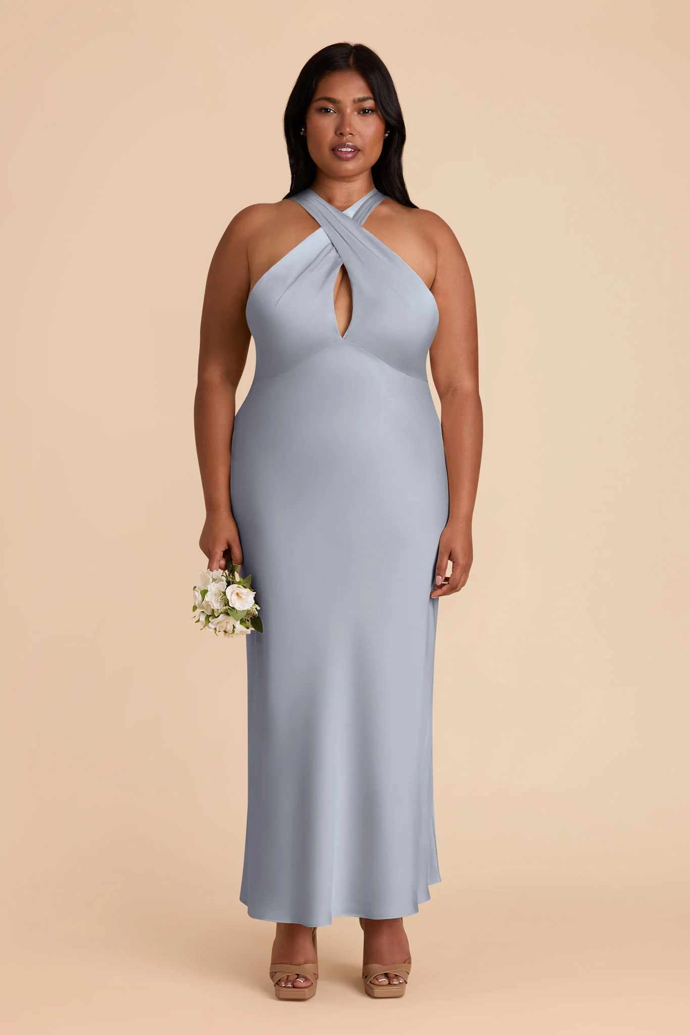 Monique Matte Satin Dress - Dusty Blue - Image 6