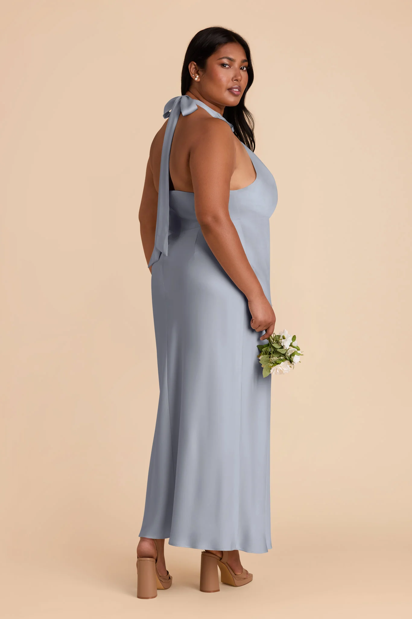 Monique Matte Satin Dress - Dusty Blue - Image 7