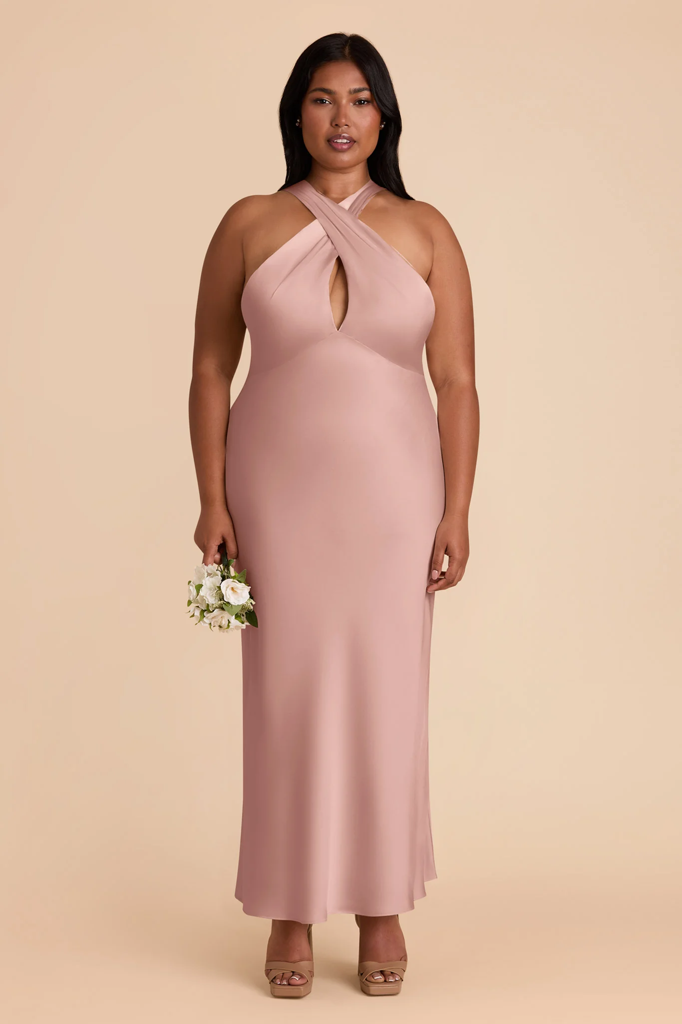 Monique Matte Satin Dress - English Rose - Image 3