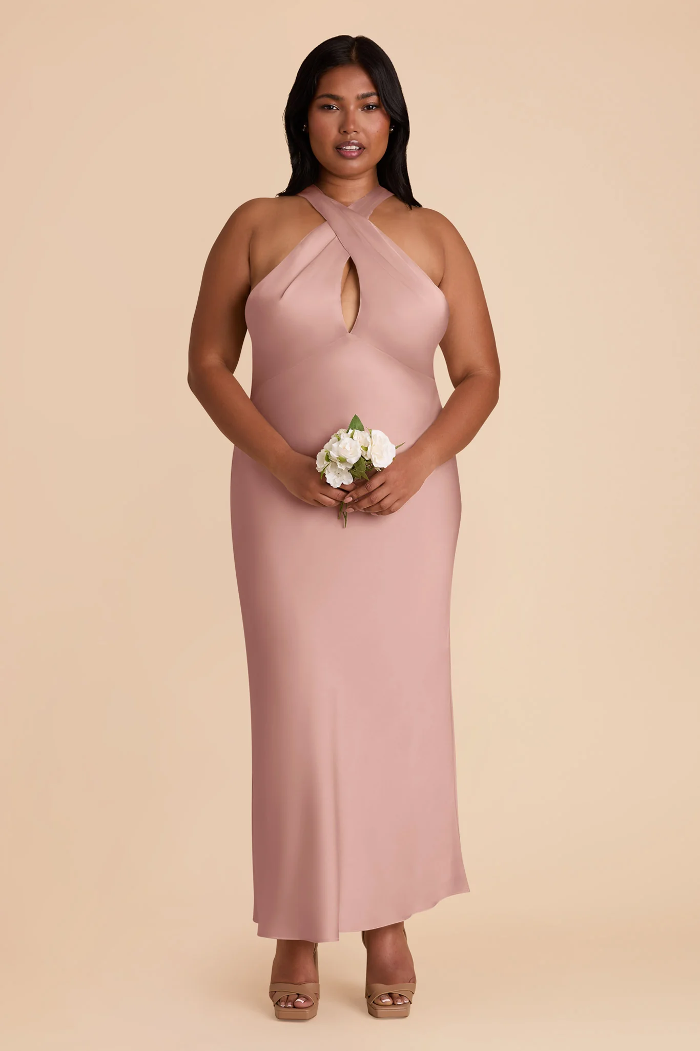 Monique Matte Satin Dress - English Rose - Image 7
