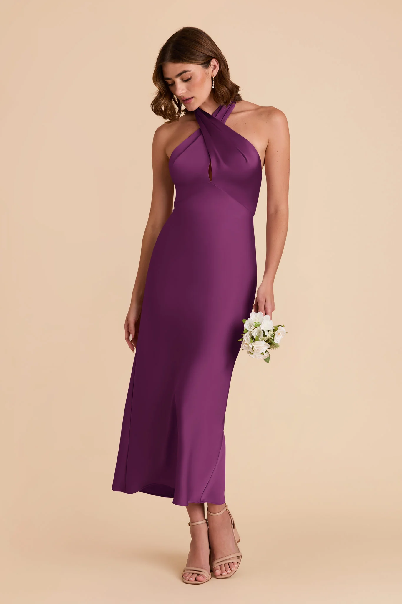 Monique Matte Satin Dress - Fig - Image 4
