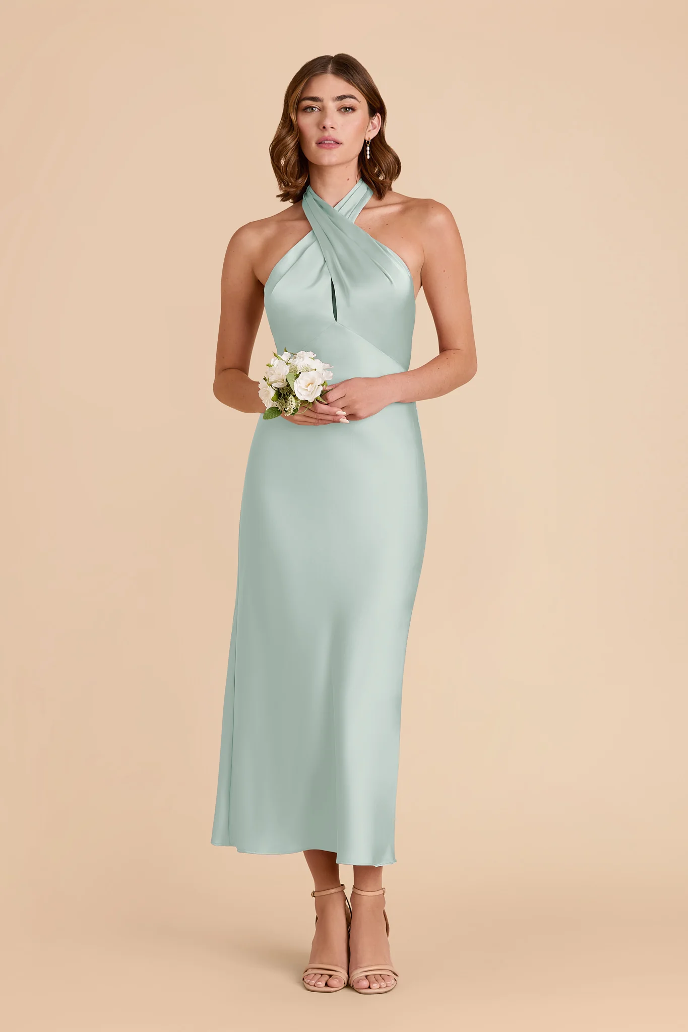 Monique Matte Satin Dress - Mint - Image 3