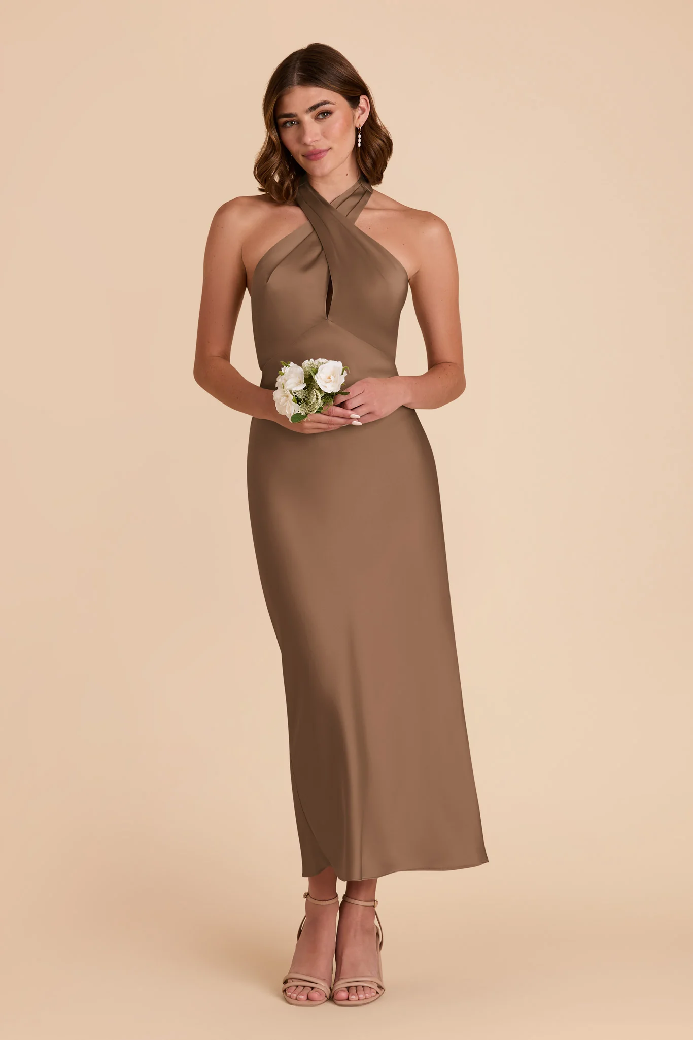 Monique Matte Satin Dress - Mocha - Image 3