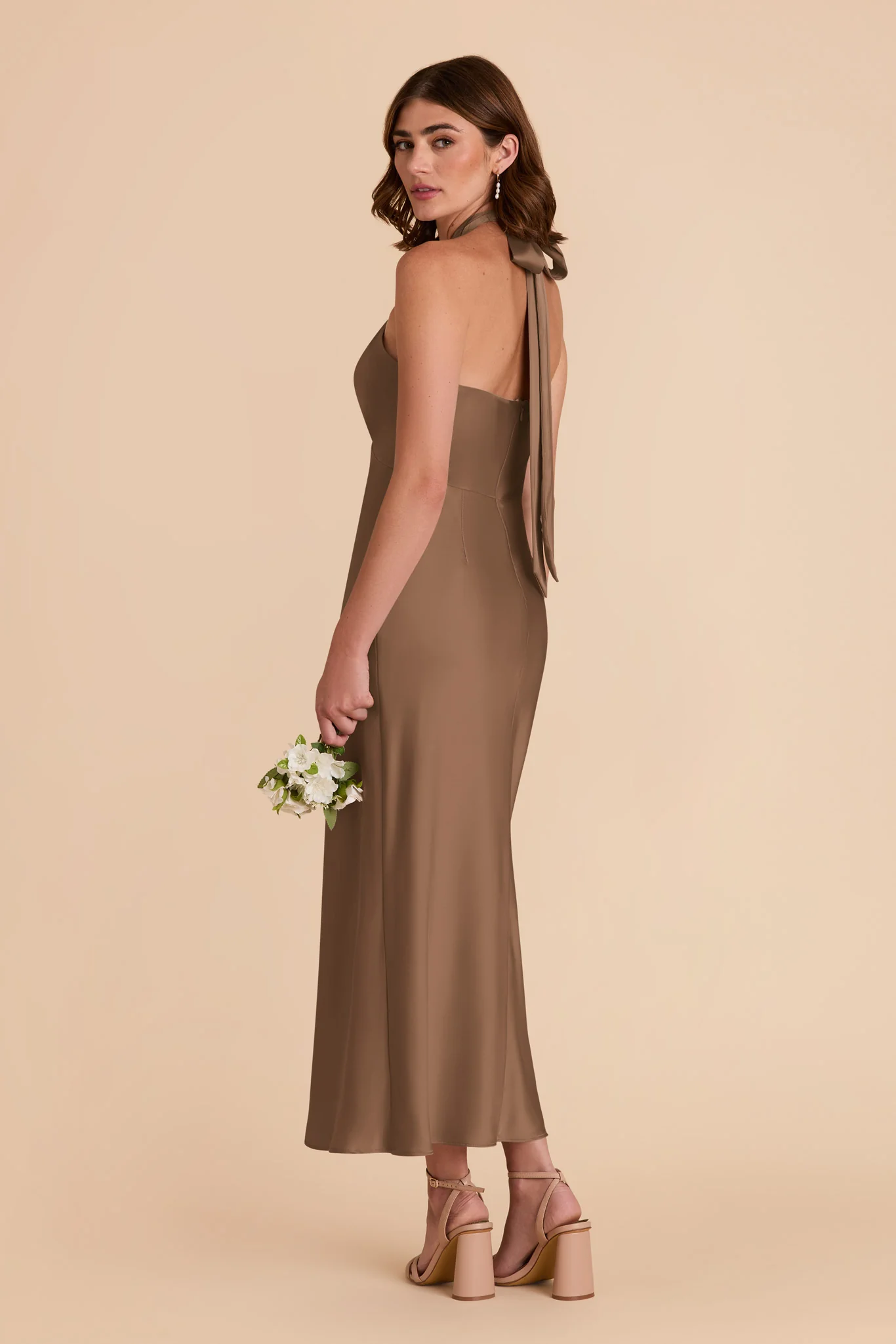 Monique Matte Satin Dress - Mocha - Image 4