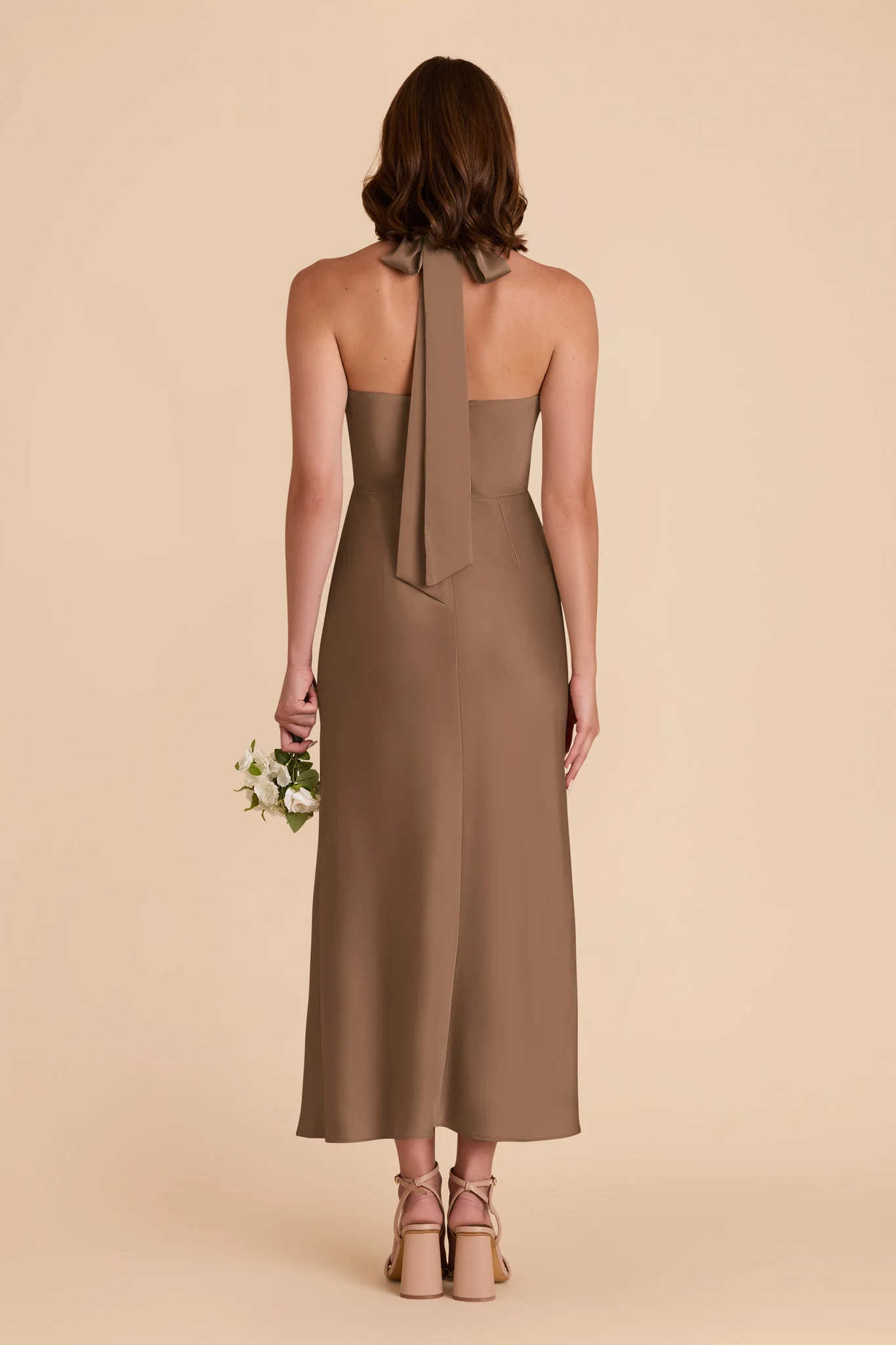 Monique Matte Satin Dress - Mocha - Image 5