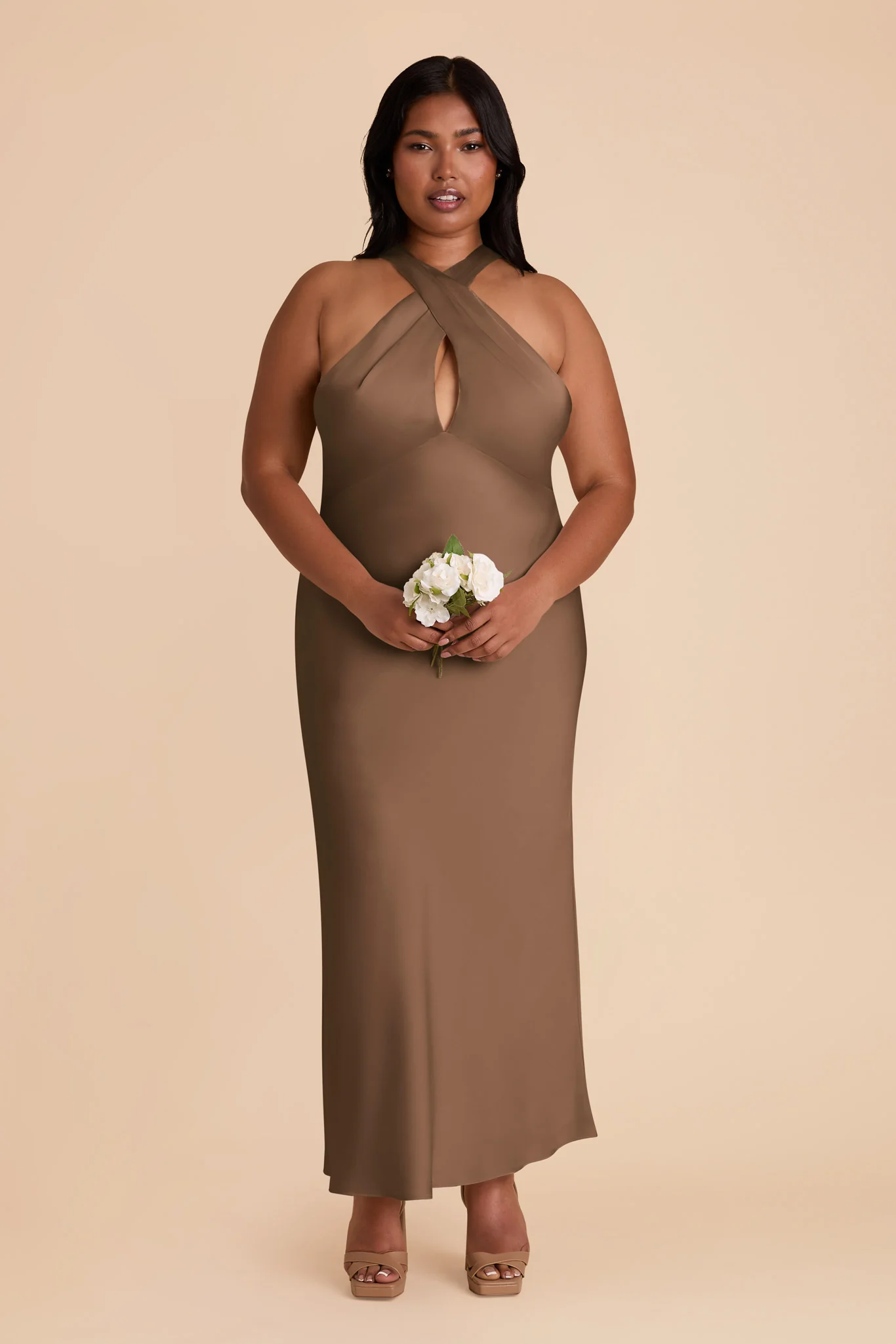 Monique Matte Satin Dress - Mocha - Image 6