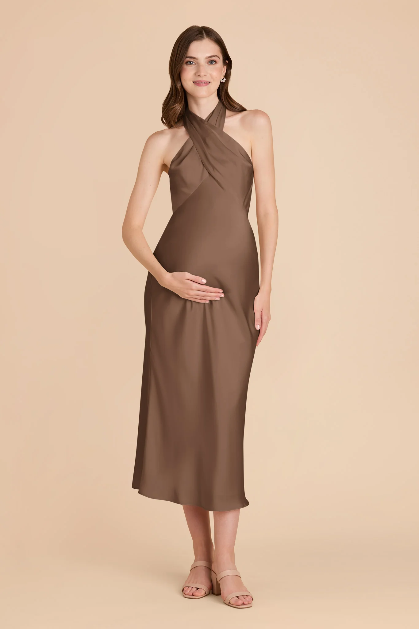 Monique Matte Satin Dress - Mocha - Image 7