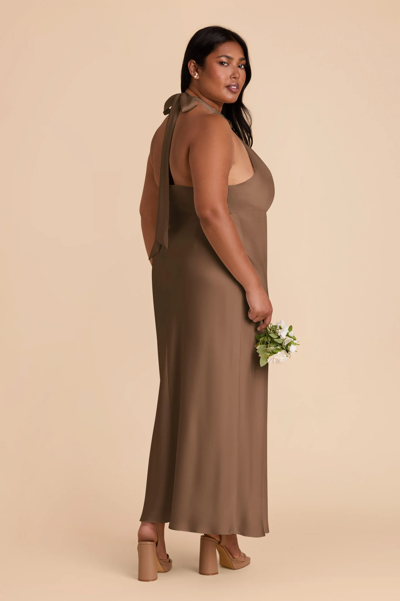 Monique Matte Satin Dress - Mocha - Image 8