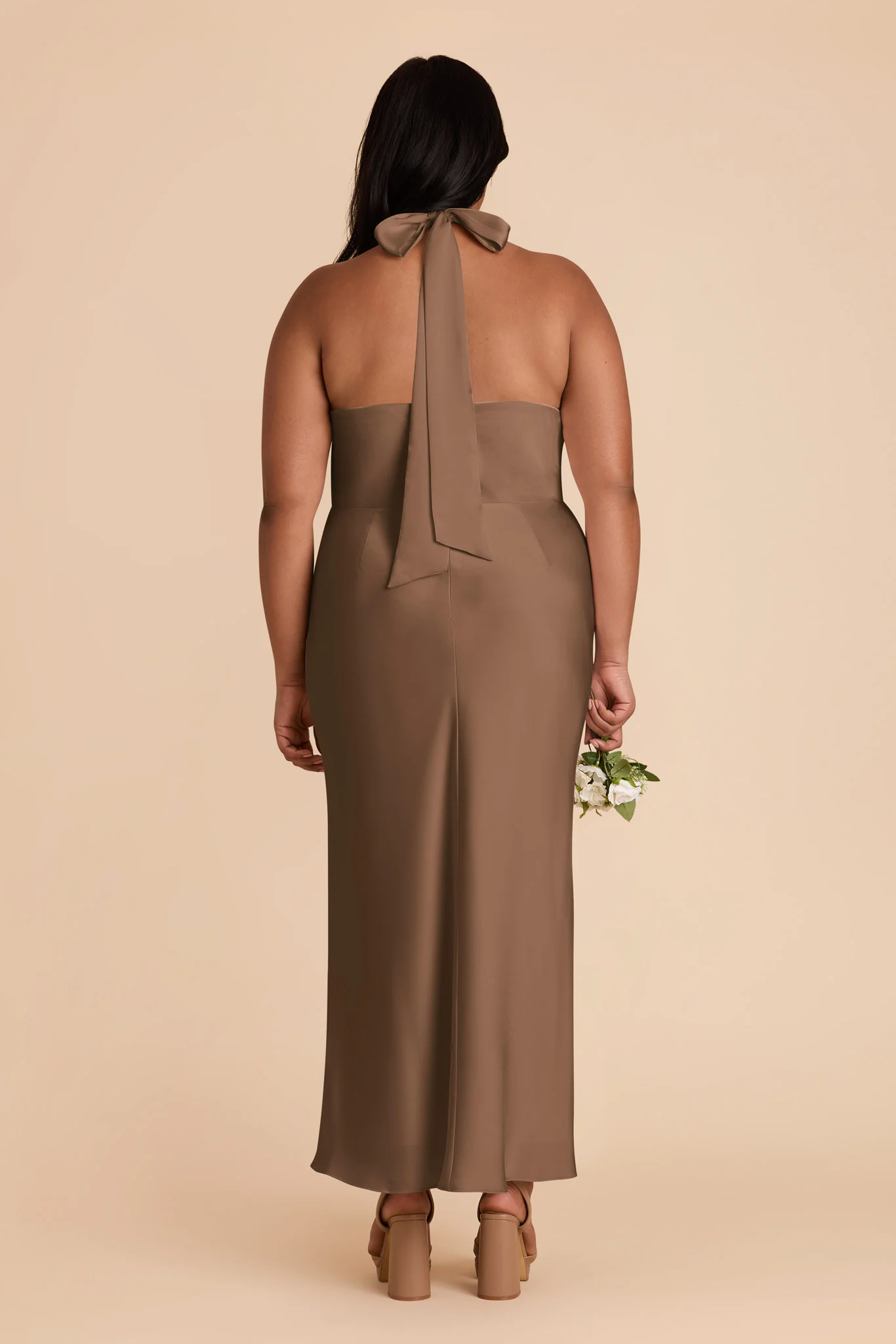 Monique Matte Satin Dress - Mocha - Image 9