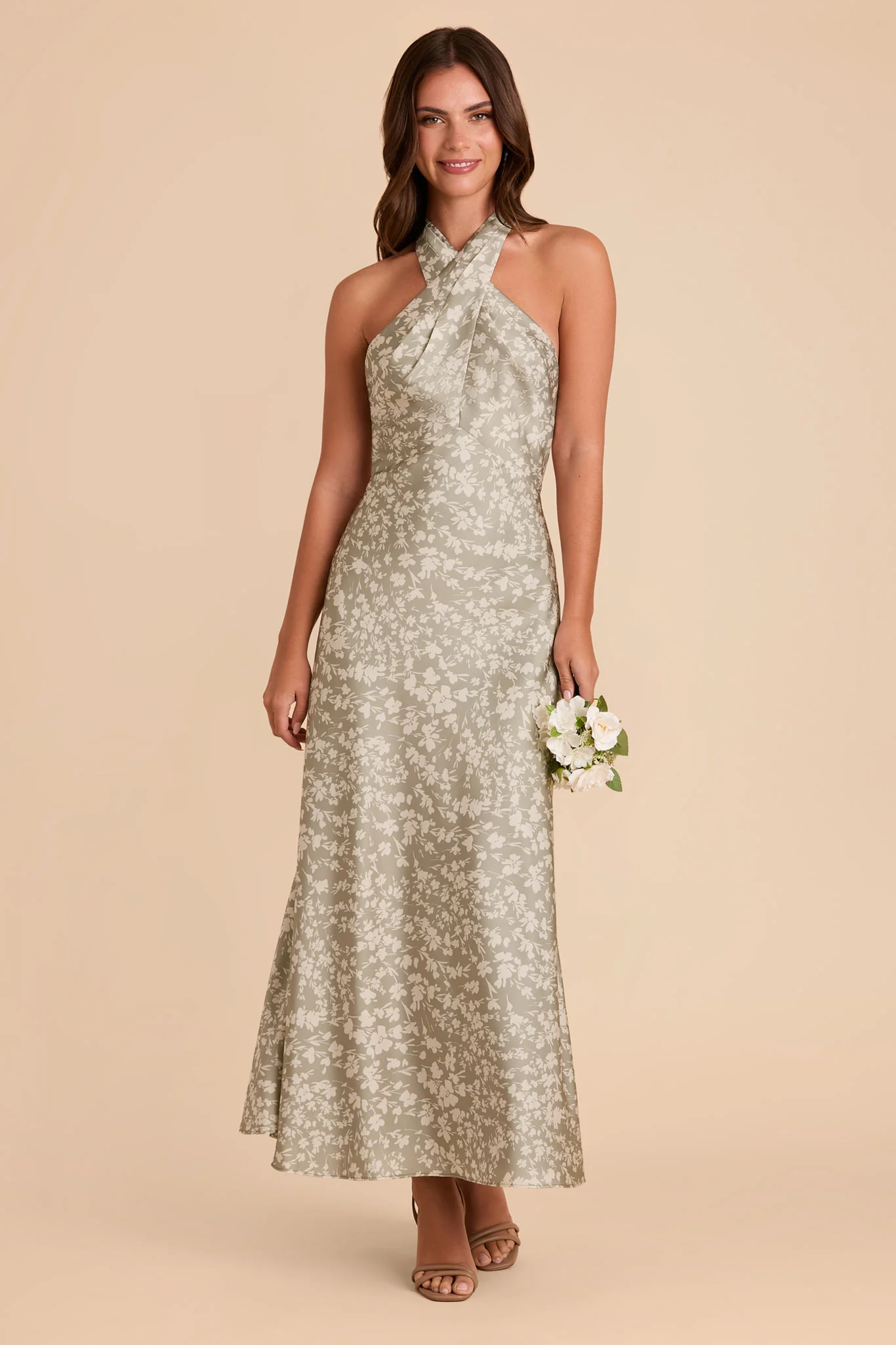 Monique Matte Satin Dress - Moss Green Dreamy Floral - Image 2