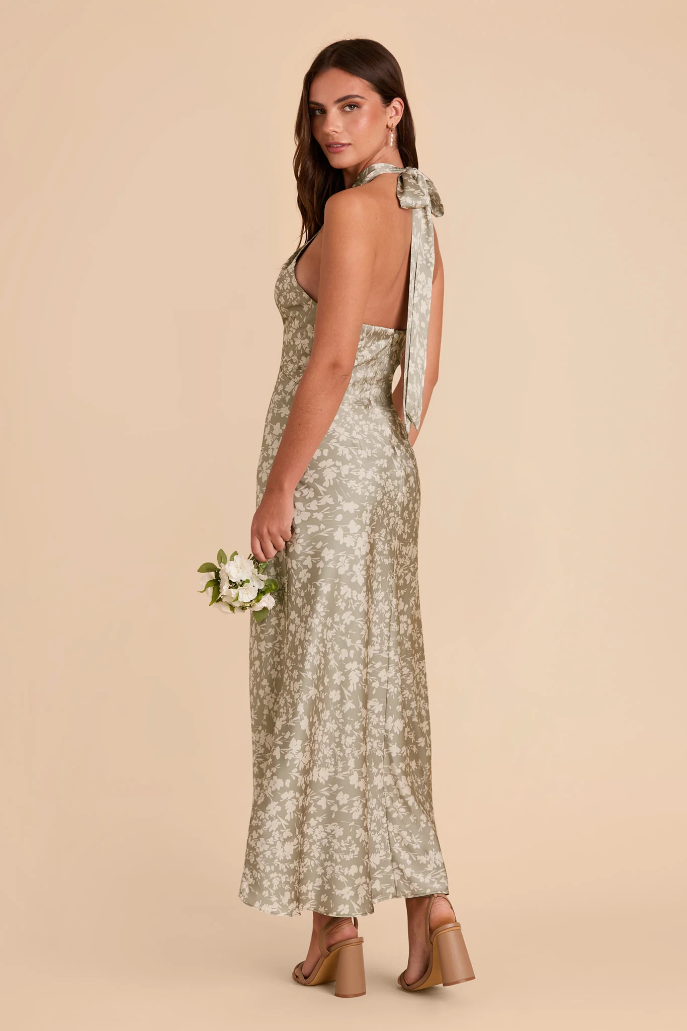 Monique Matte Satin Dress - Moss Green Dreamy Floral - Image 3