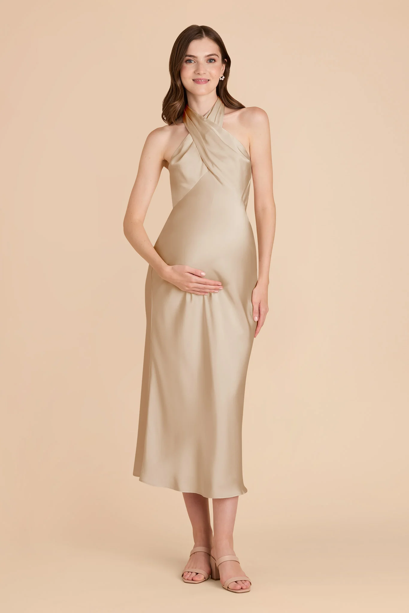Monique Matte Satin Dress - Neutral Champagne - Image 7