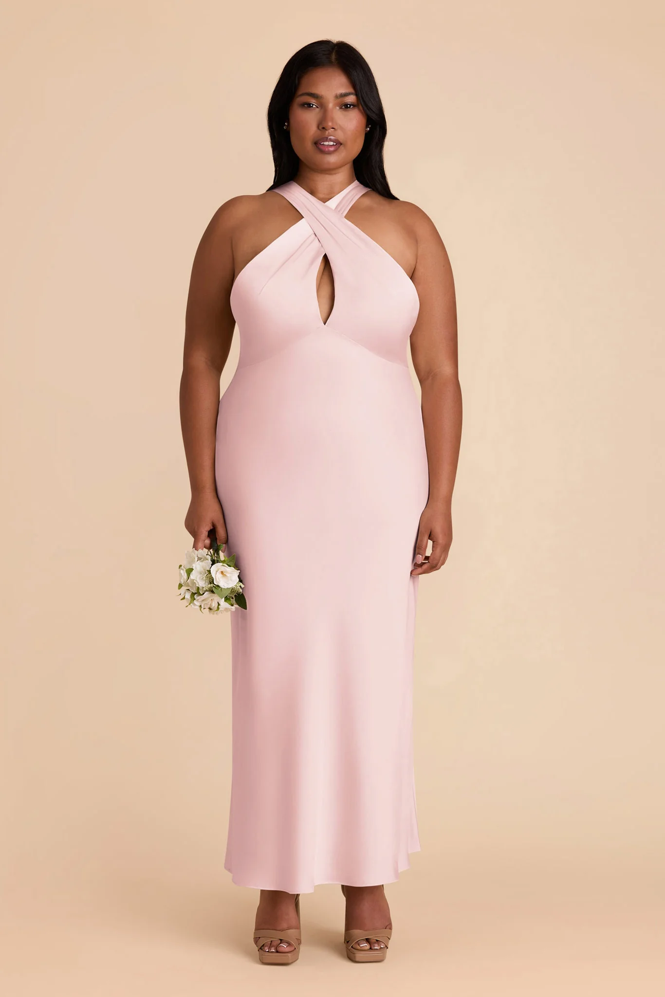 Monique Matte Satin Dress - Pale Blush - Image 8