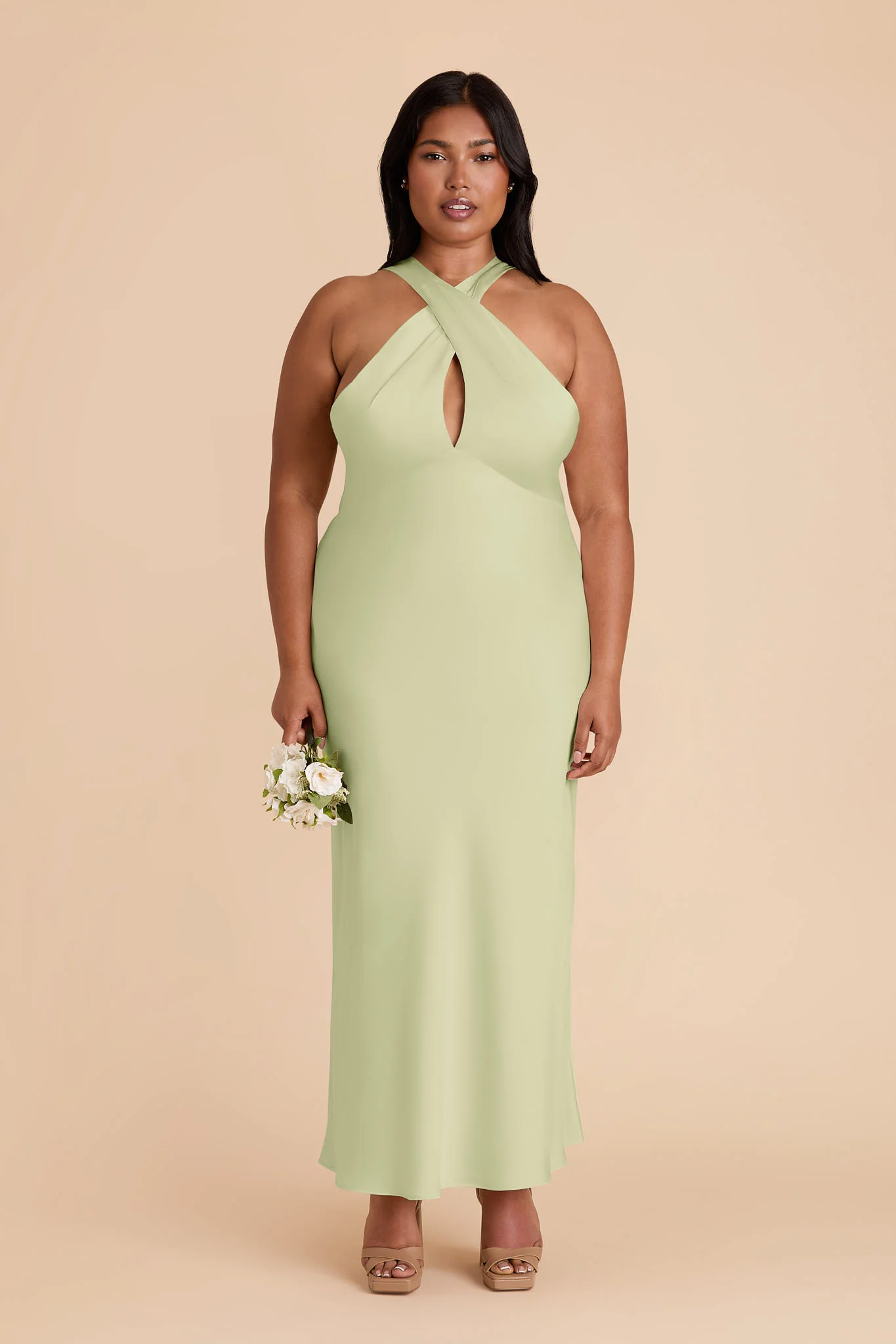 Monique Matte Satin Dress - Pale Pistachio - Image 3