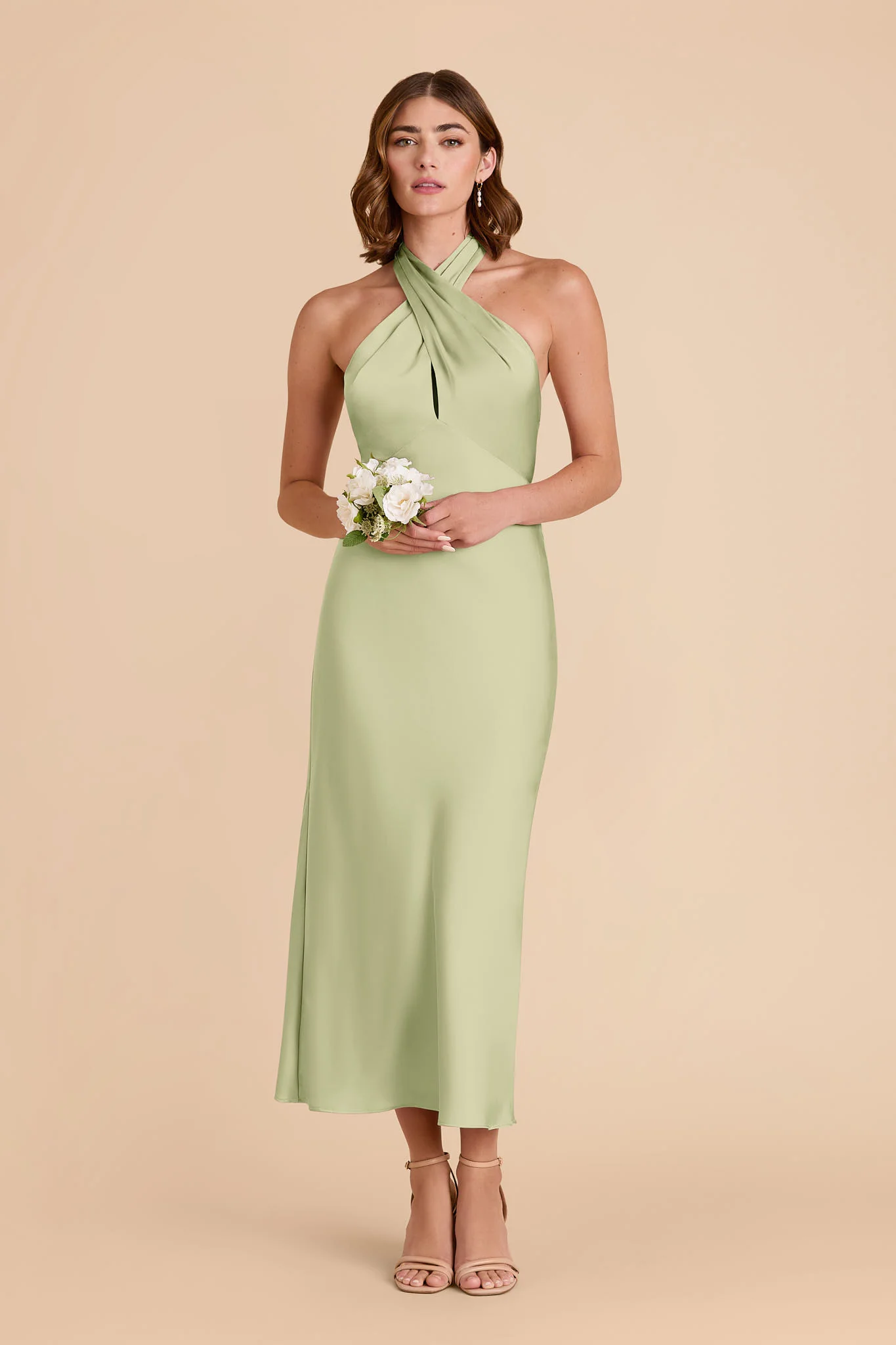 Monique Matte Satin Dress - Pale Pistachio - Image 4