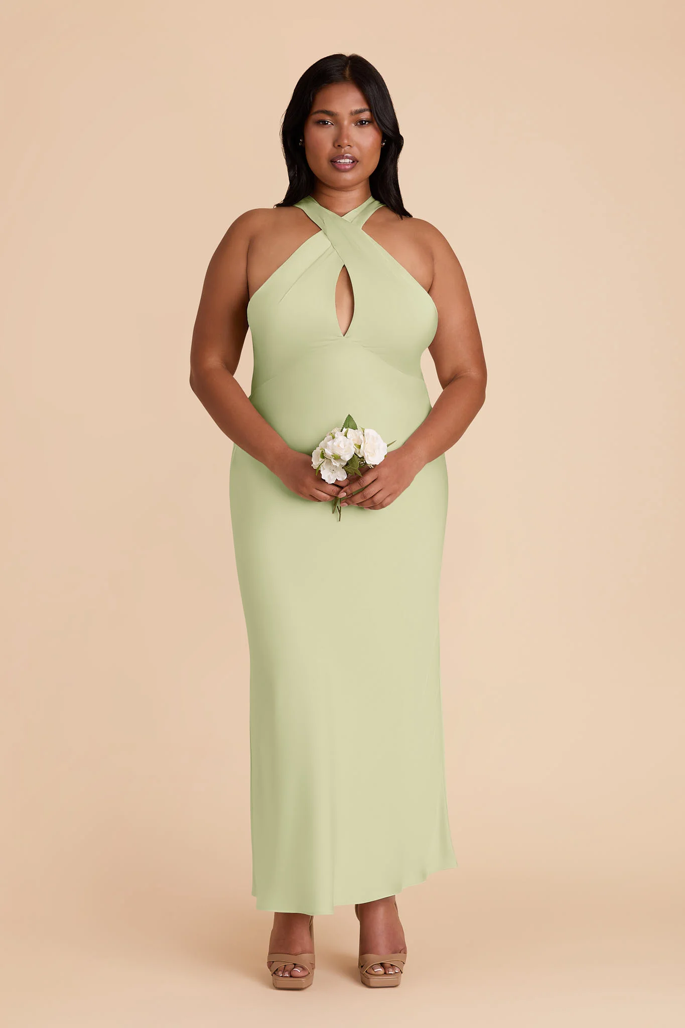 Monique Matte Satin Dress - Pale Pistachio - Image 7