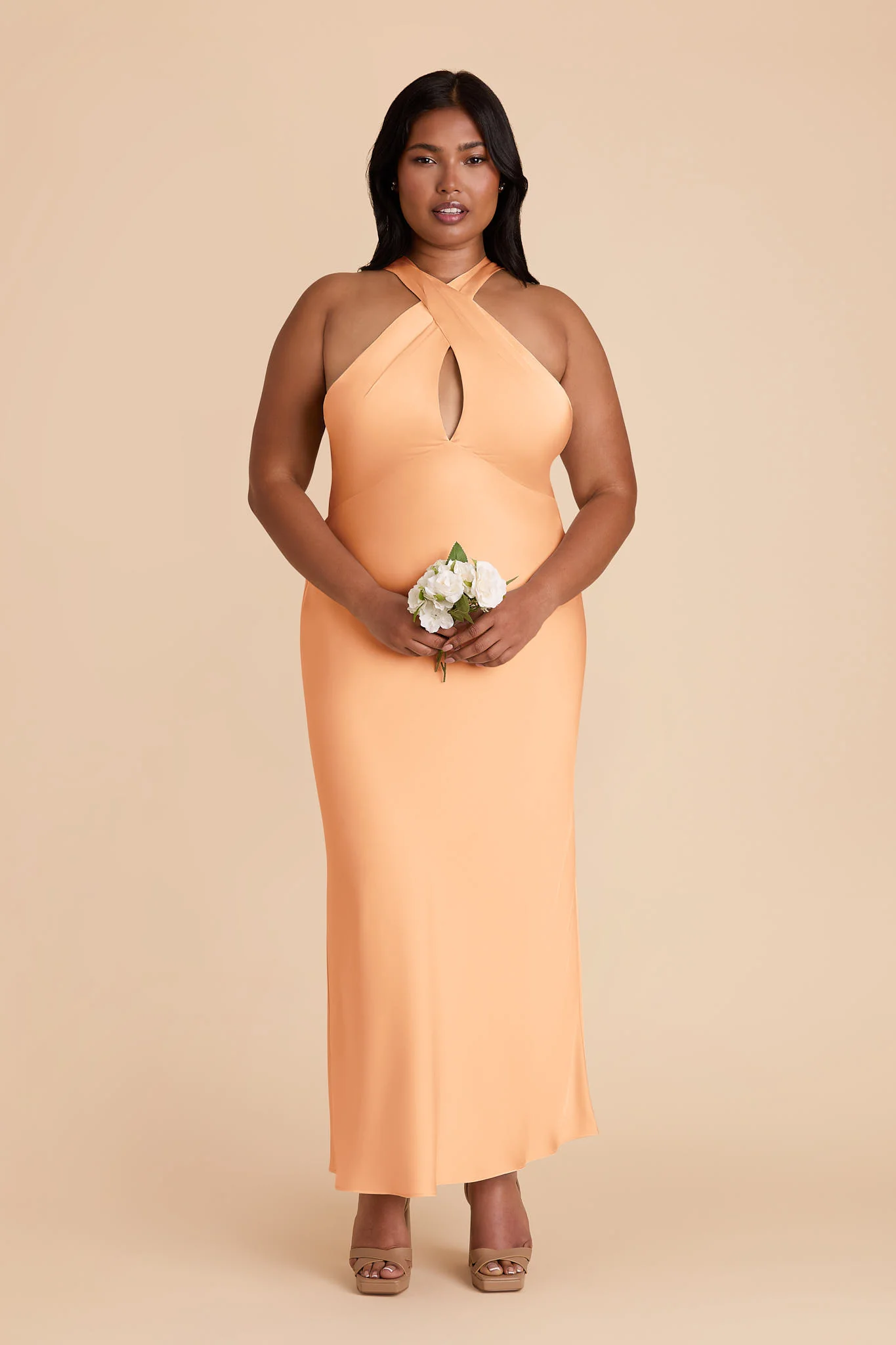 Monique Matte Satin Dress - Peach - Image 3