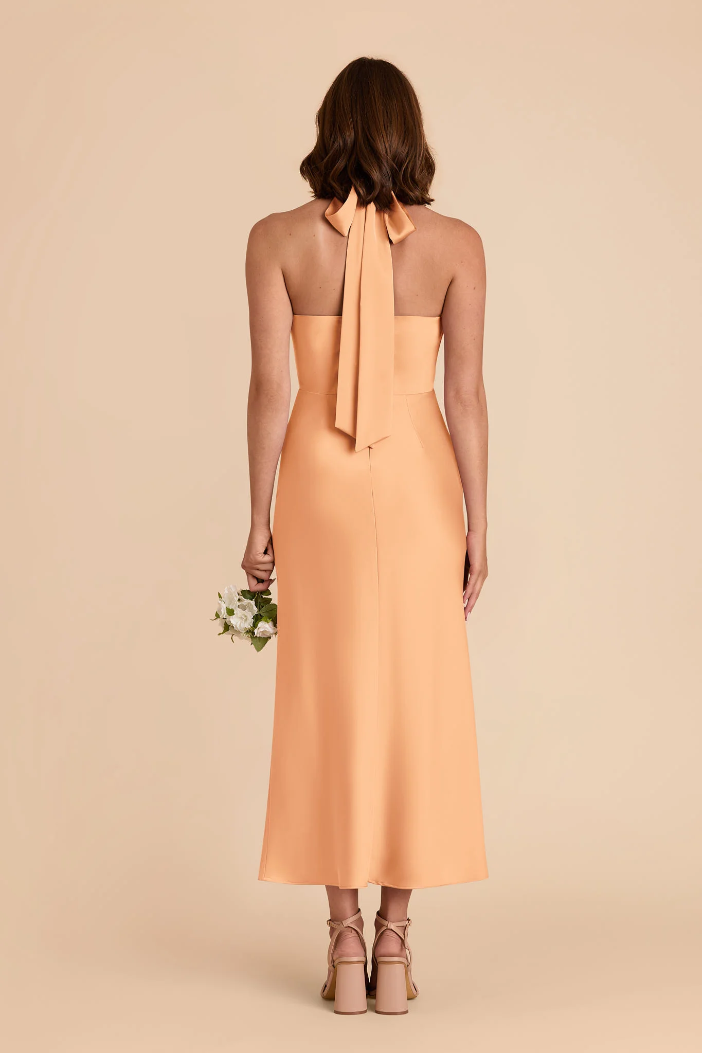 Monique Matte Satin Dress - Peach - Image 6
