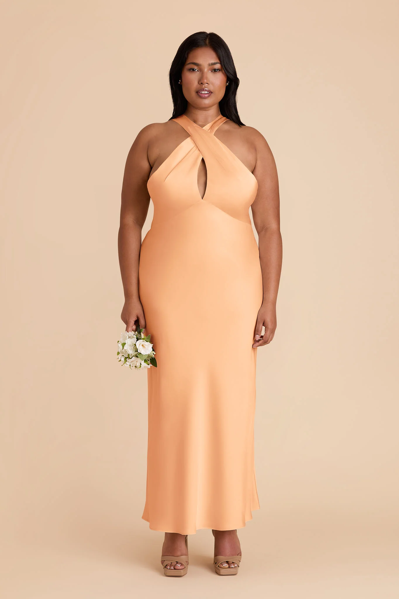 Monique Matte Satin Dress - Peach - Image 7