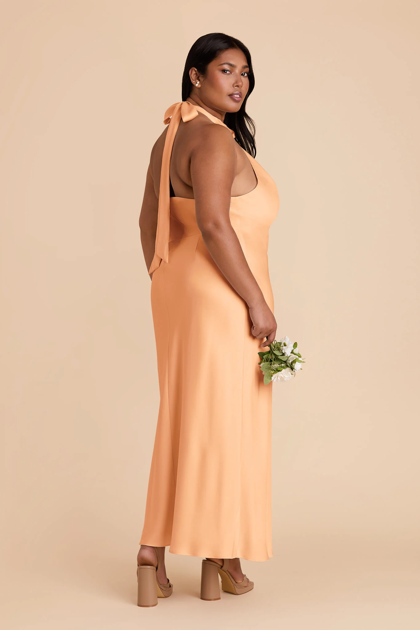 Monique Matte Satin Dress - Peach - Image 8